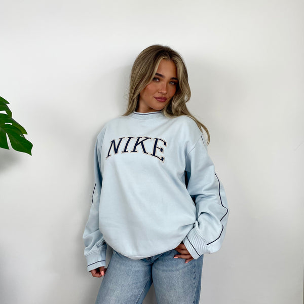 Nike Baby Blue Embroidered Spell Out Sweatshirt (L)