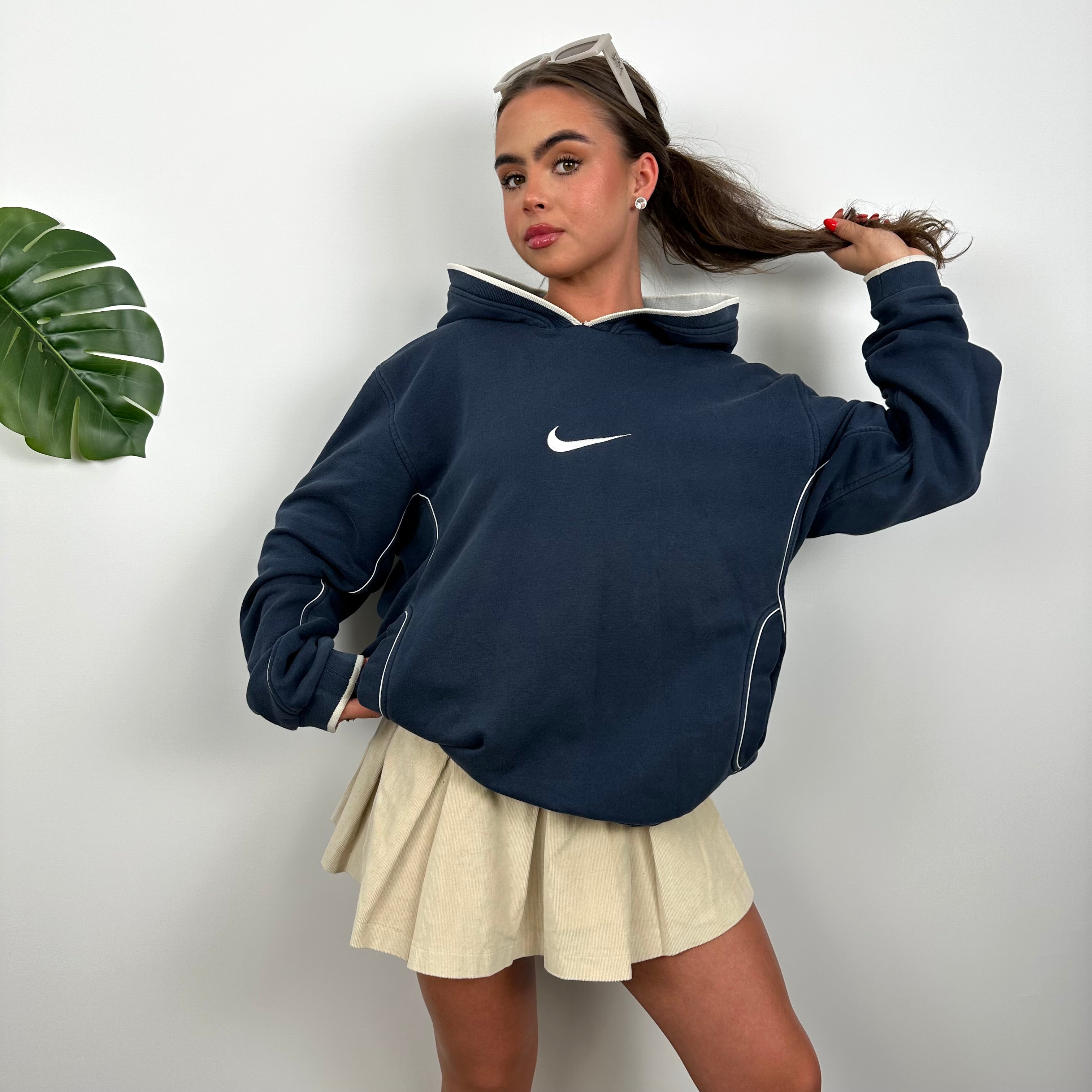 Nike Navy Embroidered Swoosh Hoodie (L)