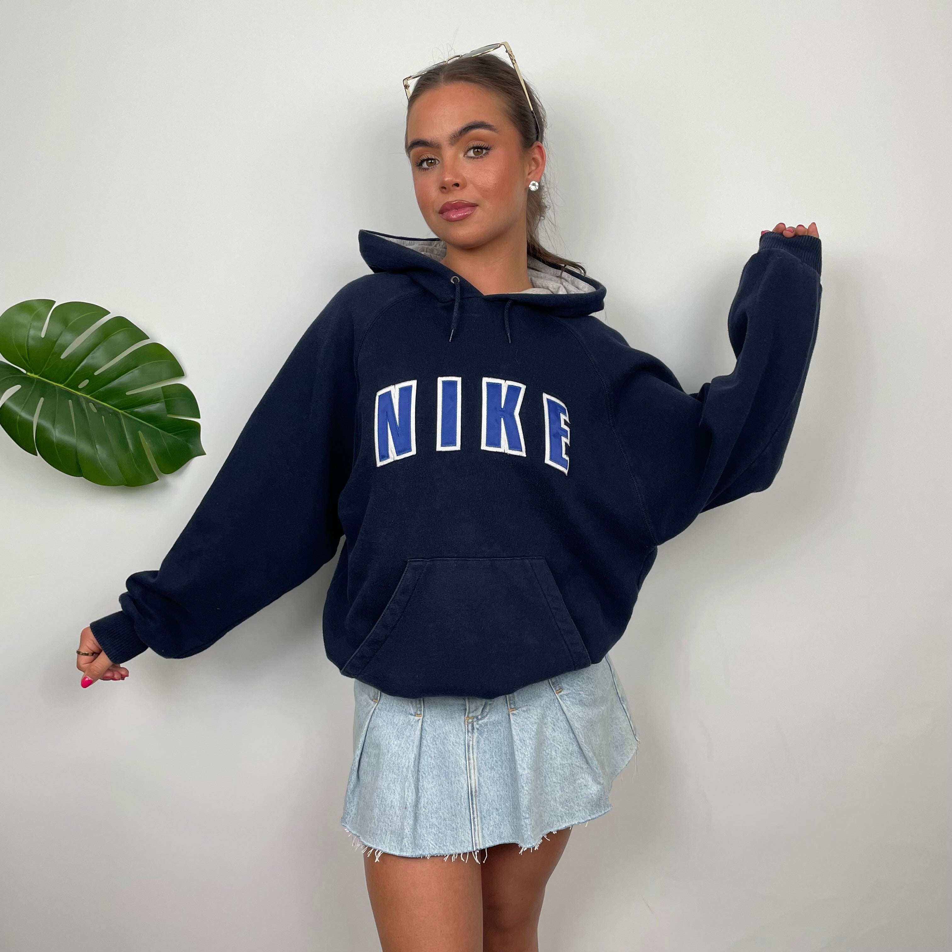 Nike Navy Embroidered Spell Out Hoodie (S)