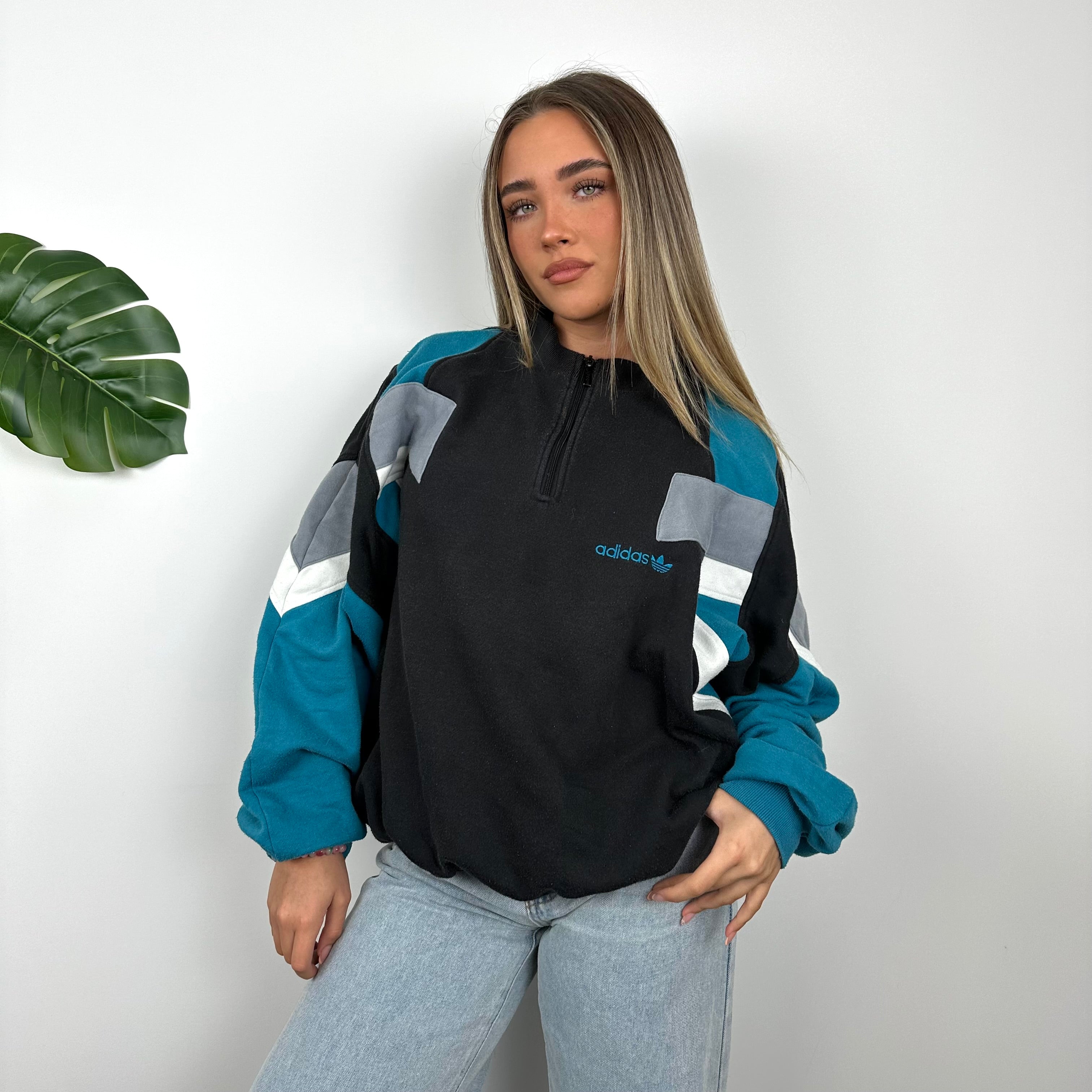 Adidas Colour Block Embroidered Spell Out Quarter Zip Sweatshirt (L)