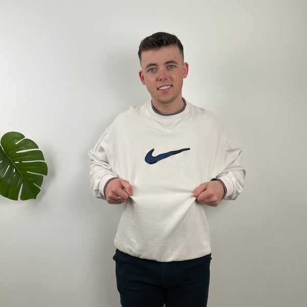Nike White Embroidered Swoosh Sweatshirt (L)