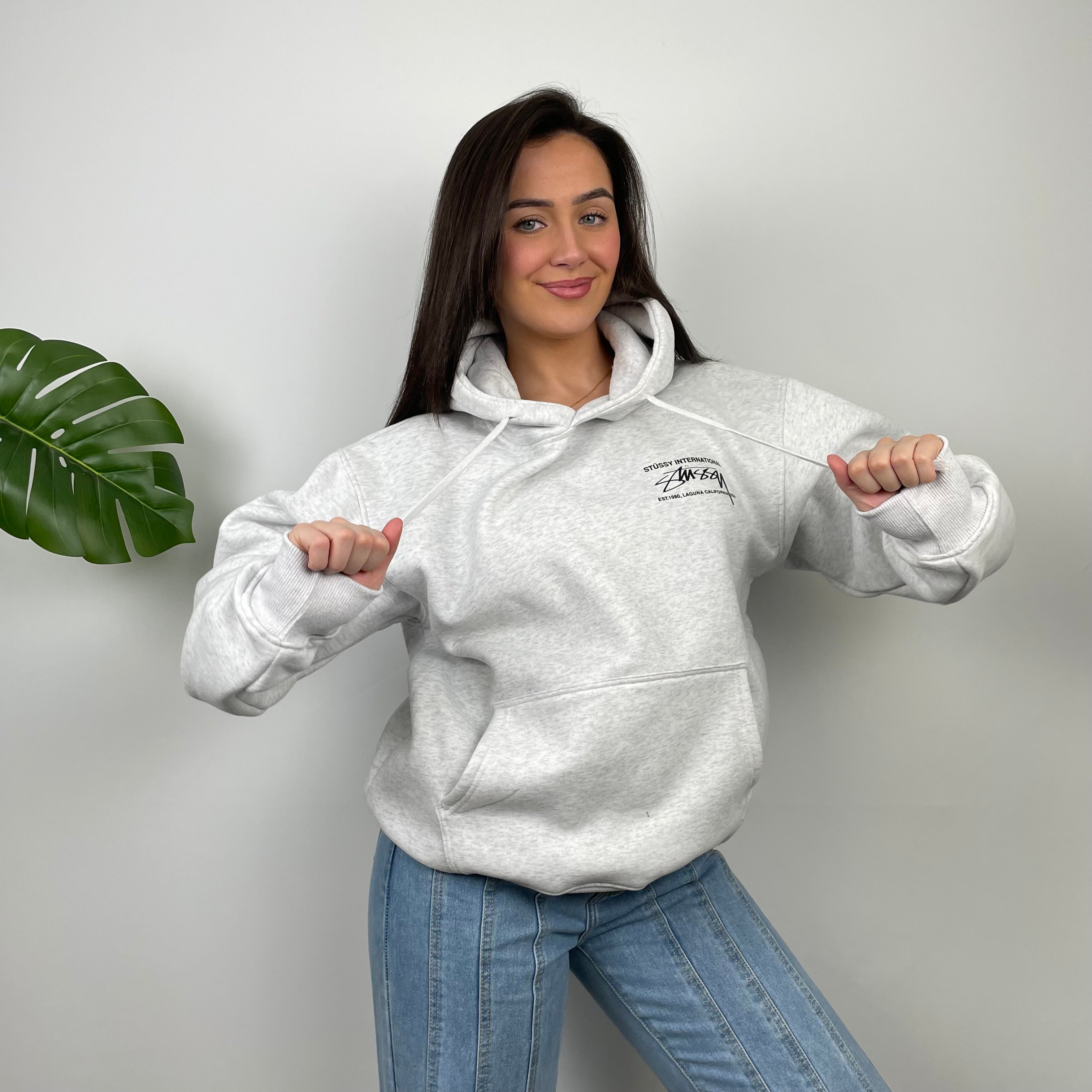 Stussy Grey Spell Out Hoodie (M)