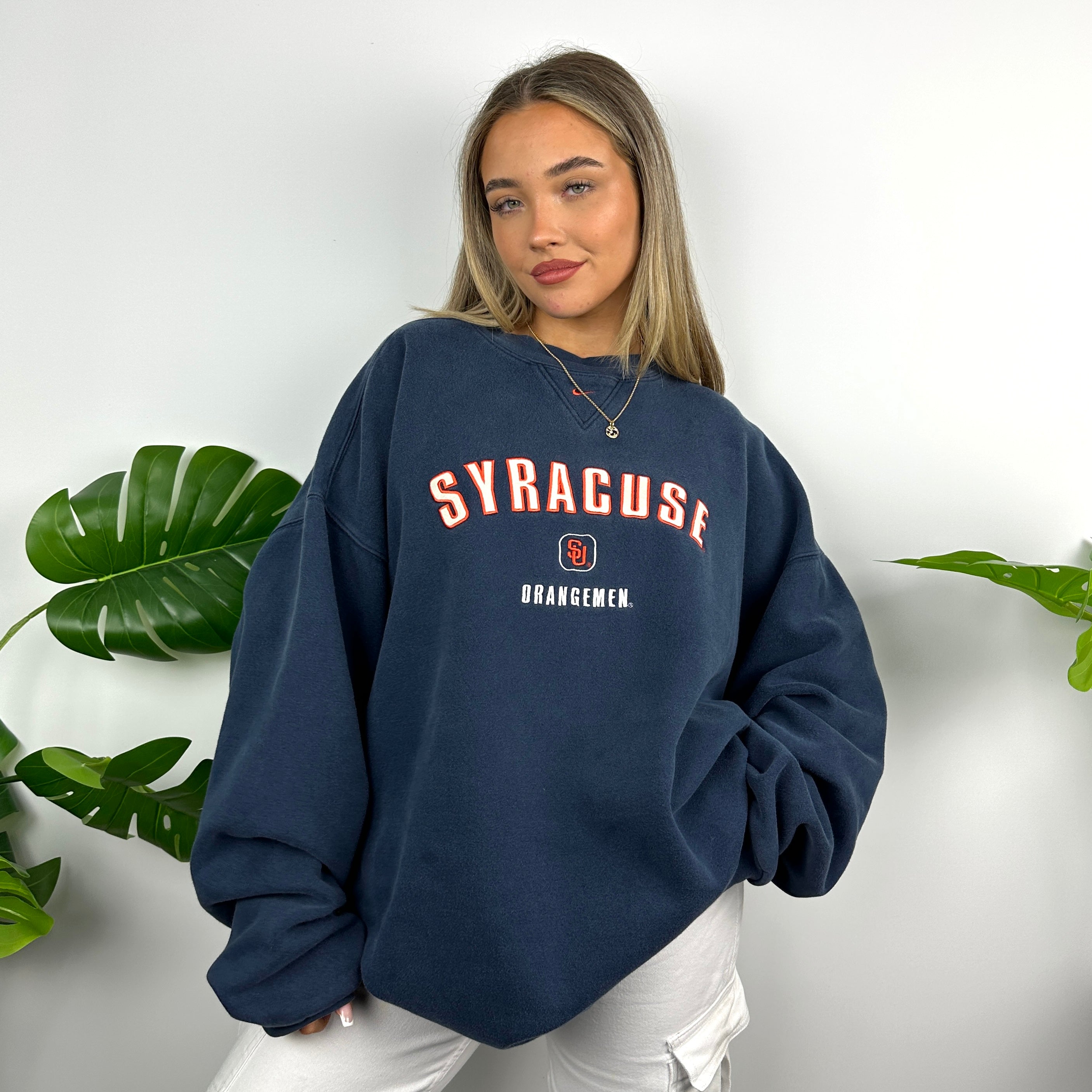 Nike x Syracuse Navy Embroidered Spell Out Sweatshirt (XXL)