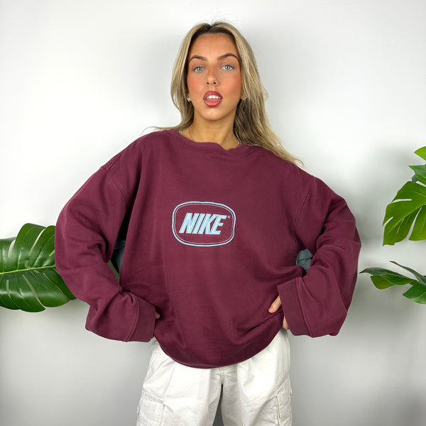 Nike Maroon Embroidered Spell Out Sweatshirt (XXL)