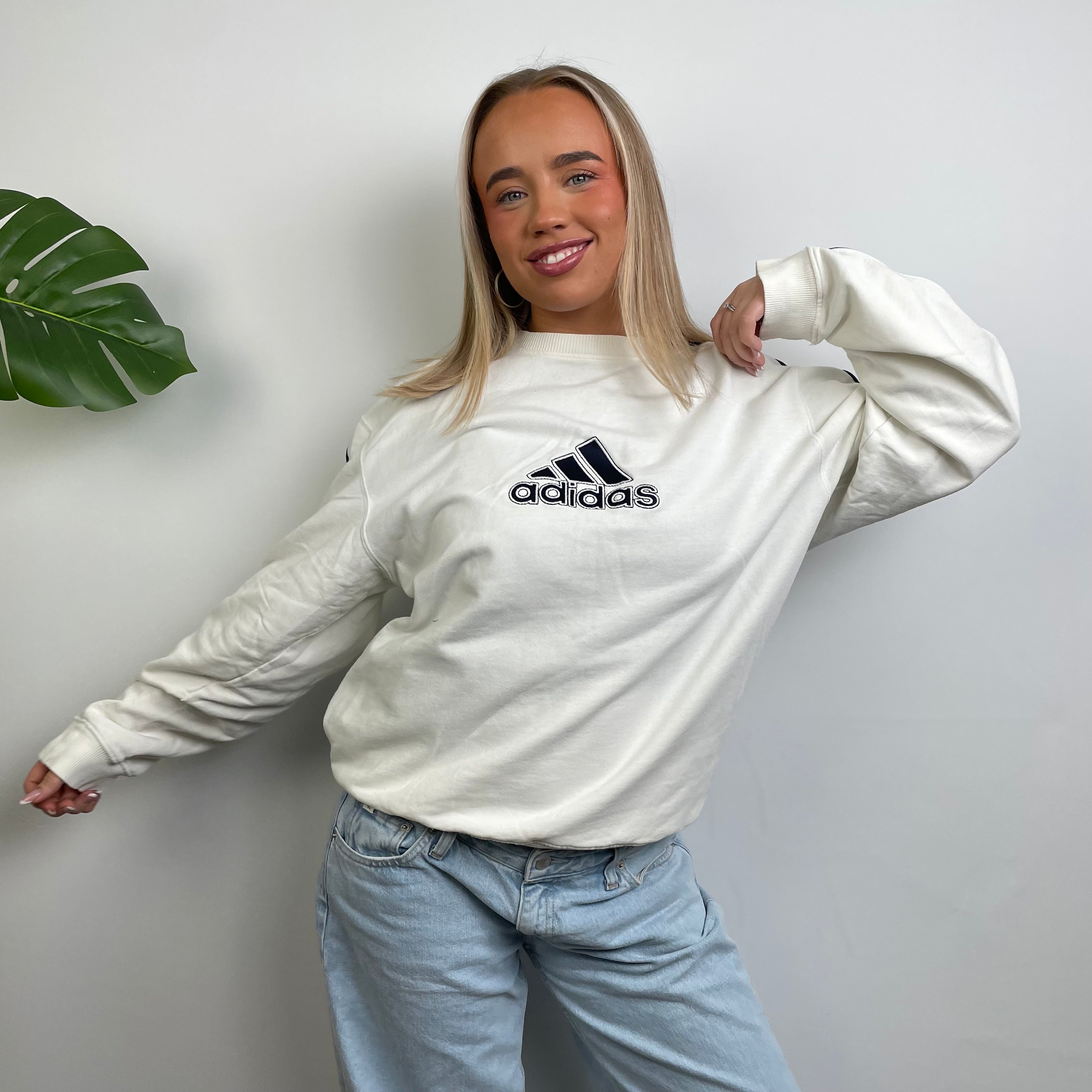 Adidas White Embroidered Spell Out Sweatshirt (L)