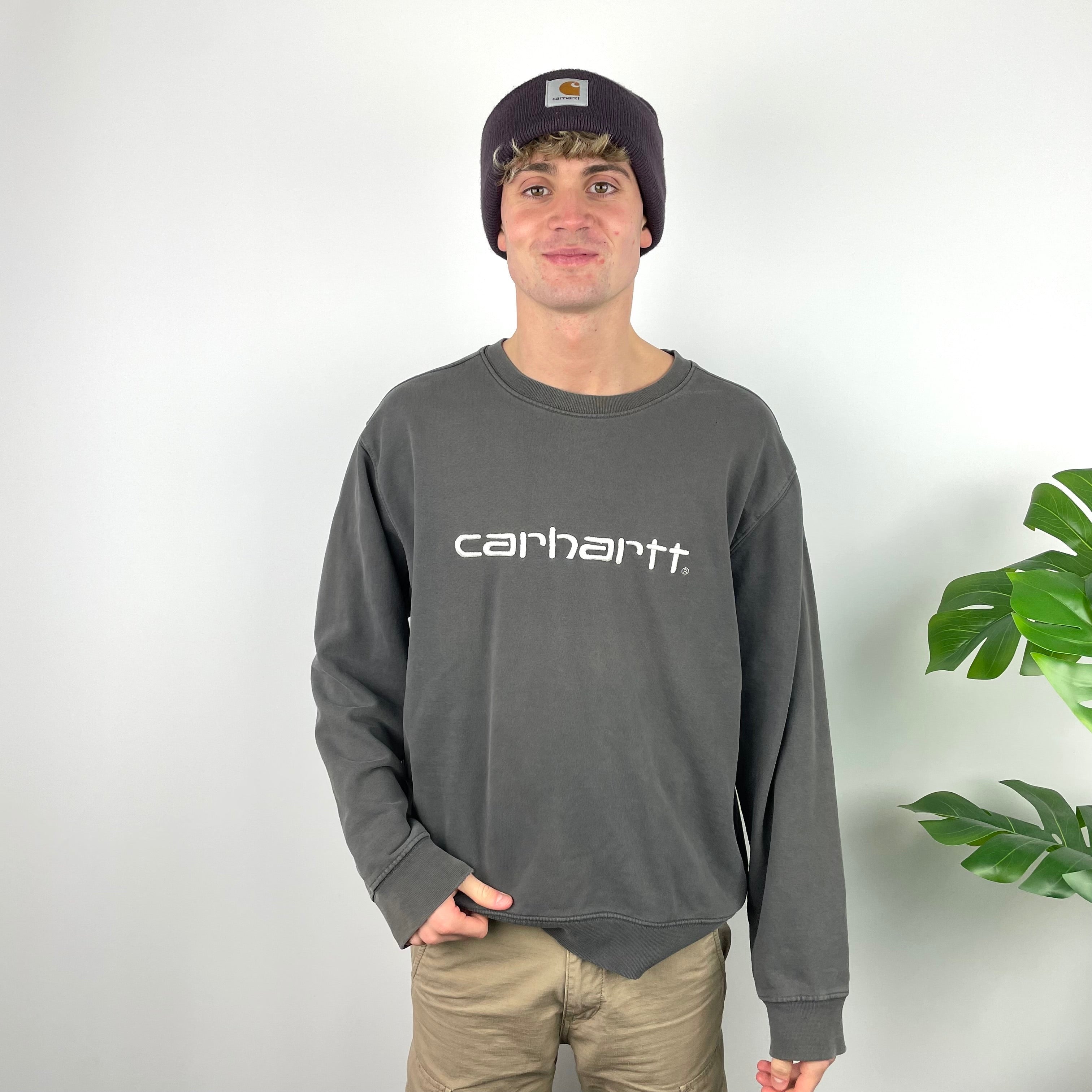 Carhartt RARE Grey Embroidered Spell Out Sweatshirt (L)