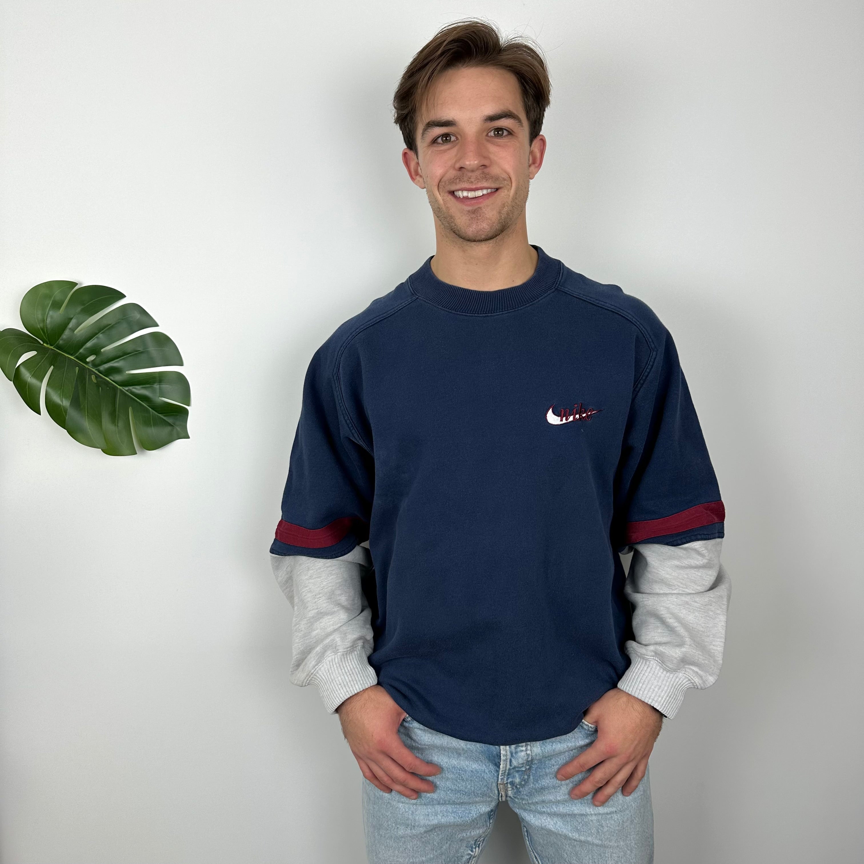 Nike Blue Embroidered Spell Out Sweatshirt (L)