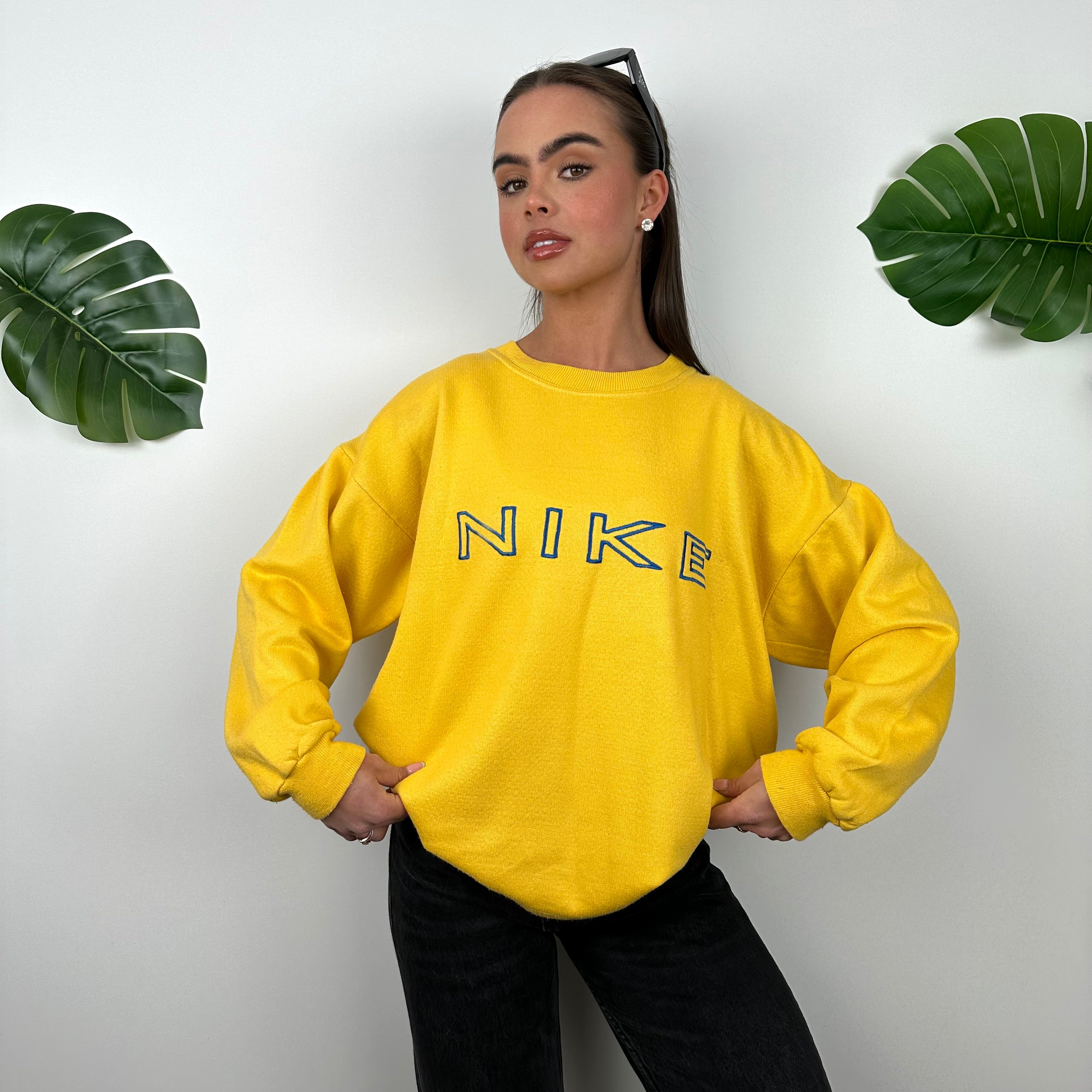 Nike Yellow Embroidered Spell Out Sweatshirt (M)