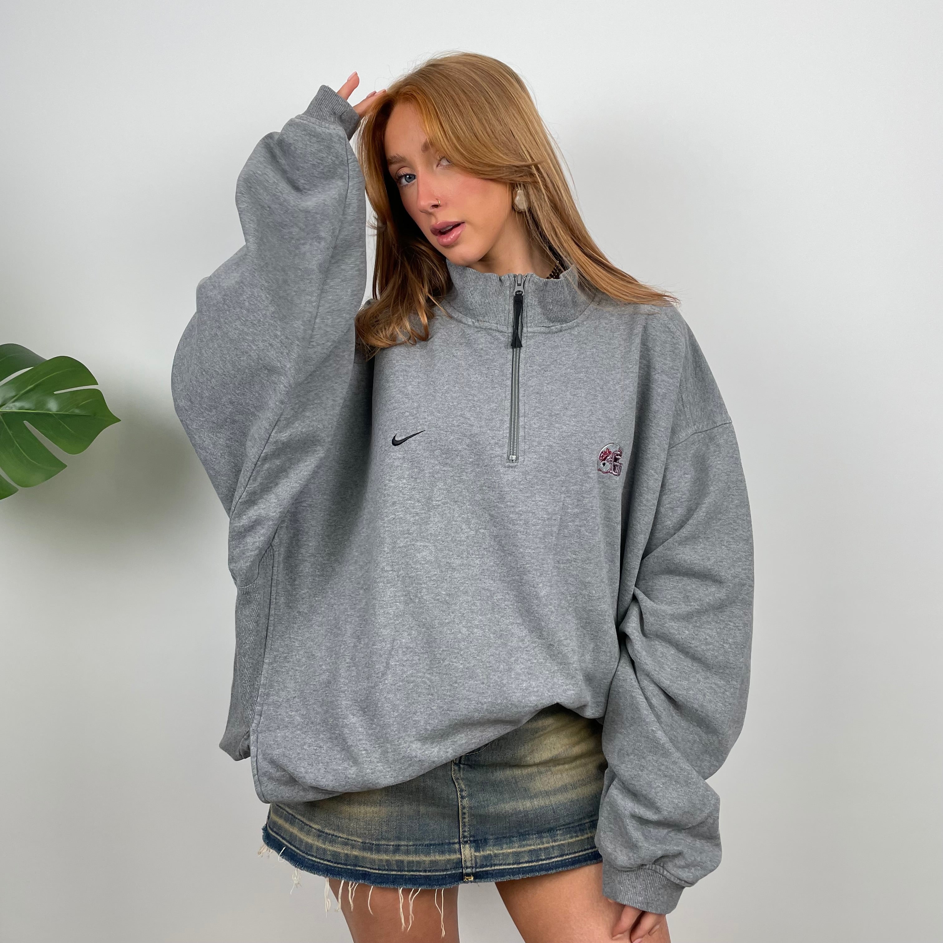 Nike Grey Embroidered Swoosh Quarter Zip Sweatshirt (XXL) – Jamie