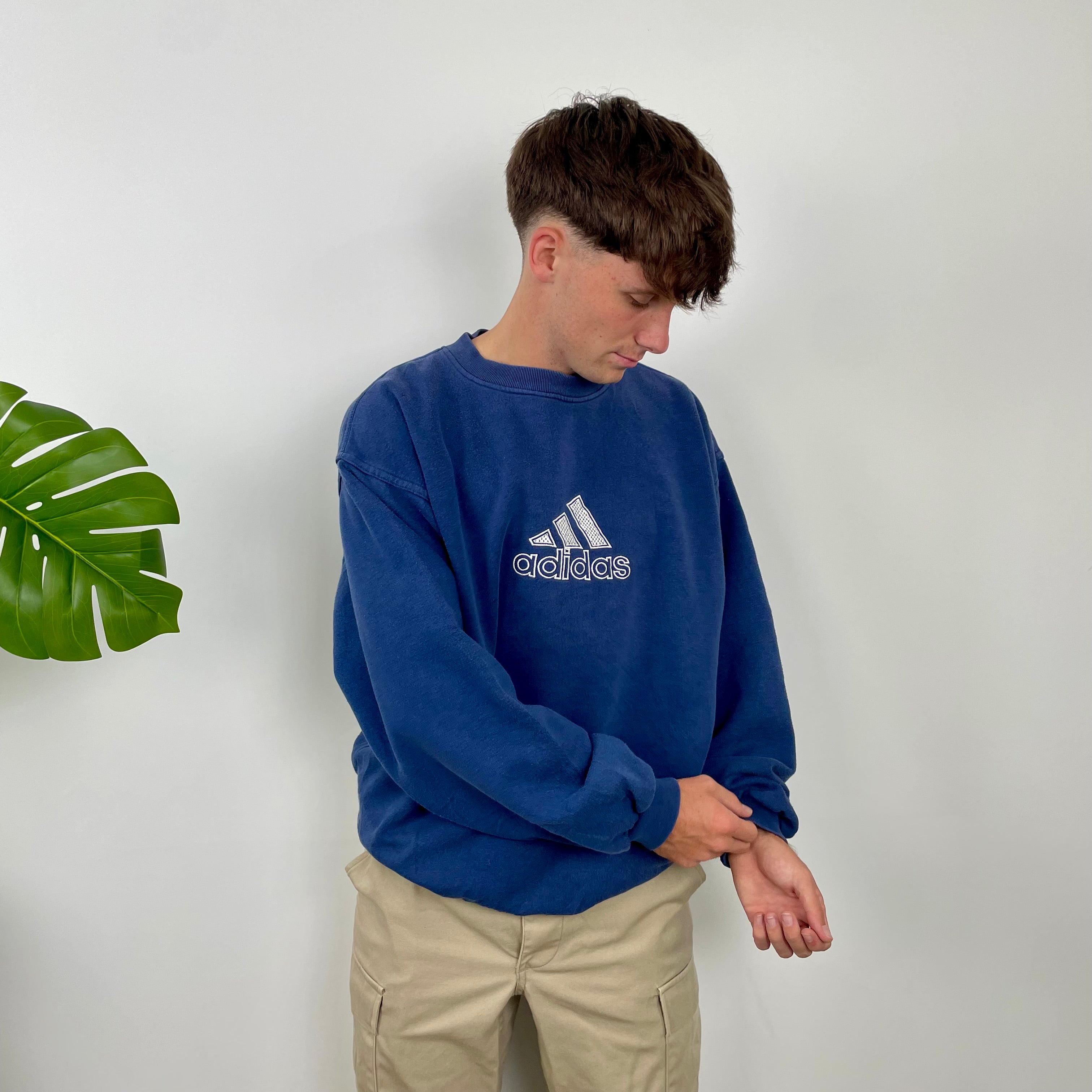Adidas Navy Embroidered Spell Out Sweatshirt (L)