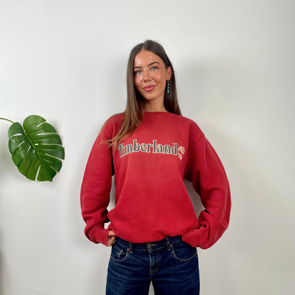 Timberland Red Embroidered Spell Out Sweatshirt