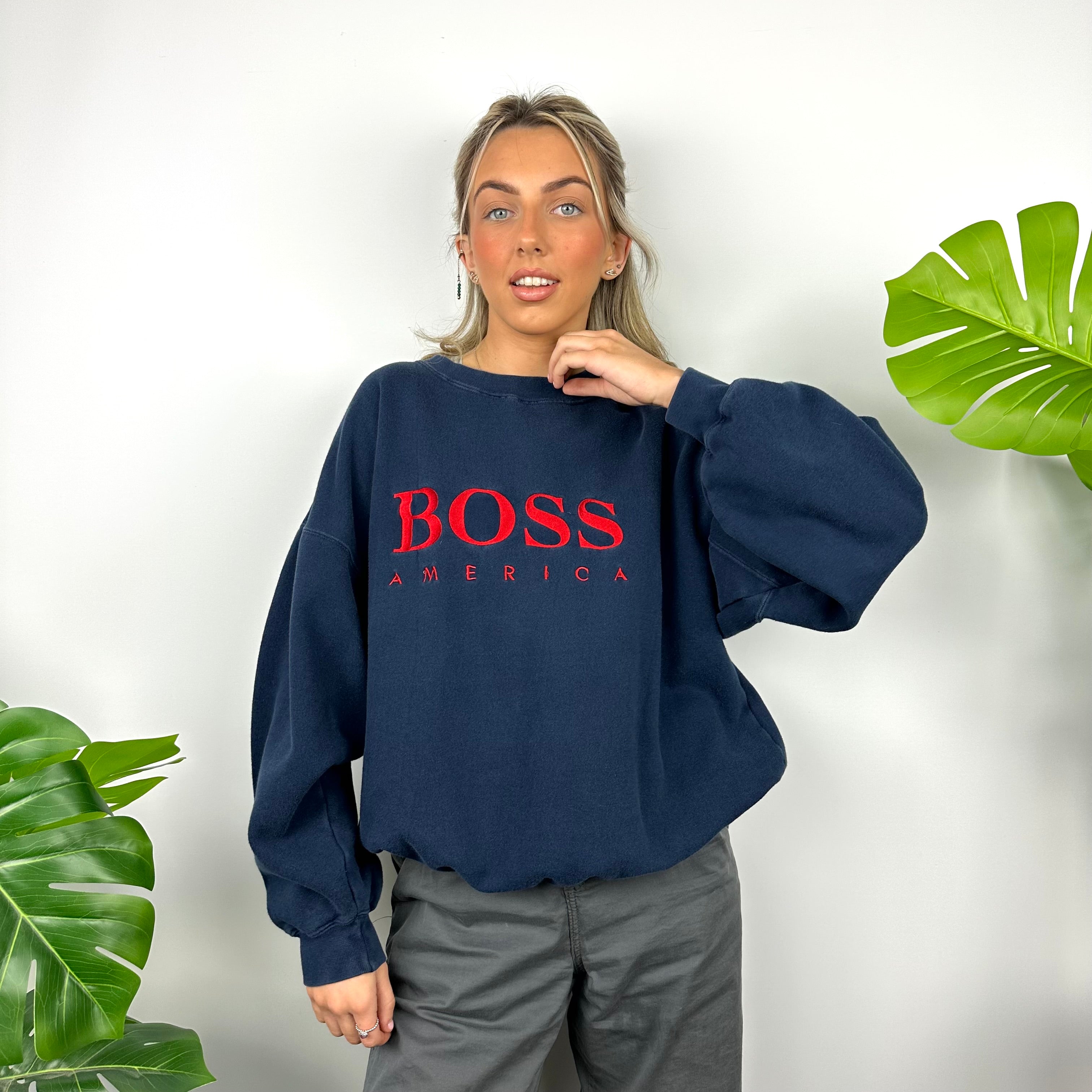 Boss America Navy Embroidered Spell Out Sweatshirt (M)