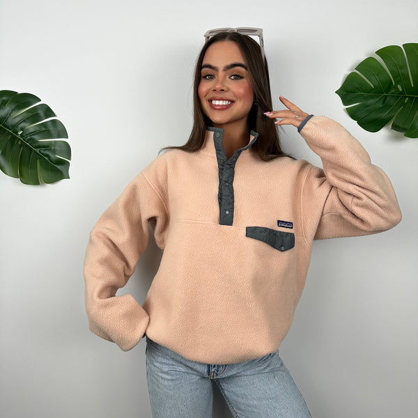 Patagonia Coral Embroidered Spell Out Teddy Bear Fleece Sweatshirt (M)