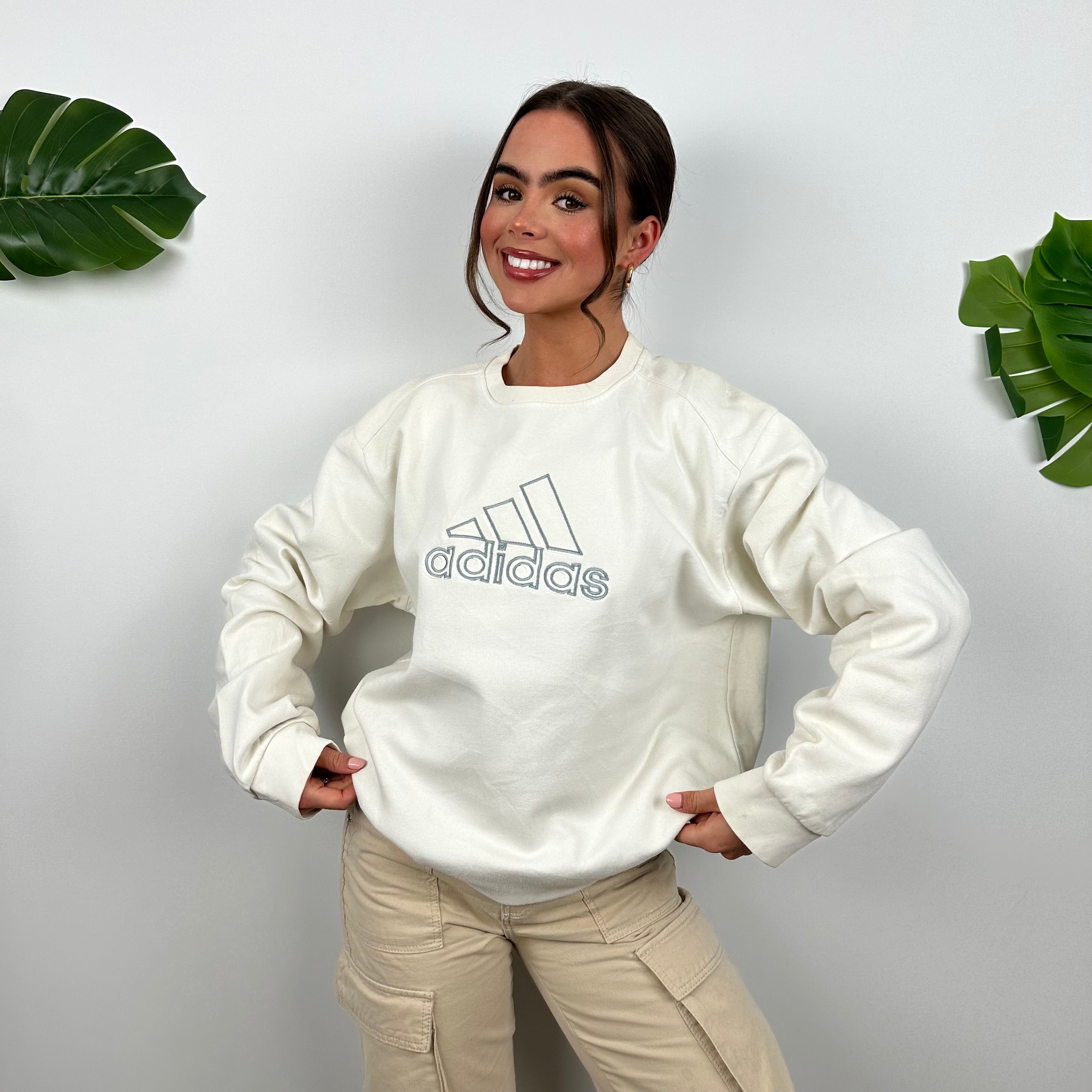 Adidas White Embroidered Spell Out Sweatshirt (M)