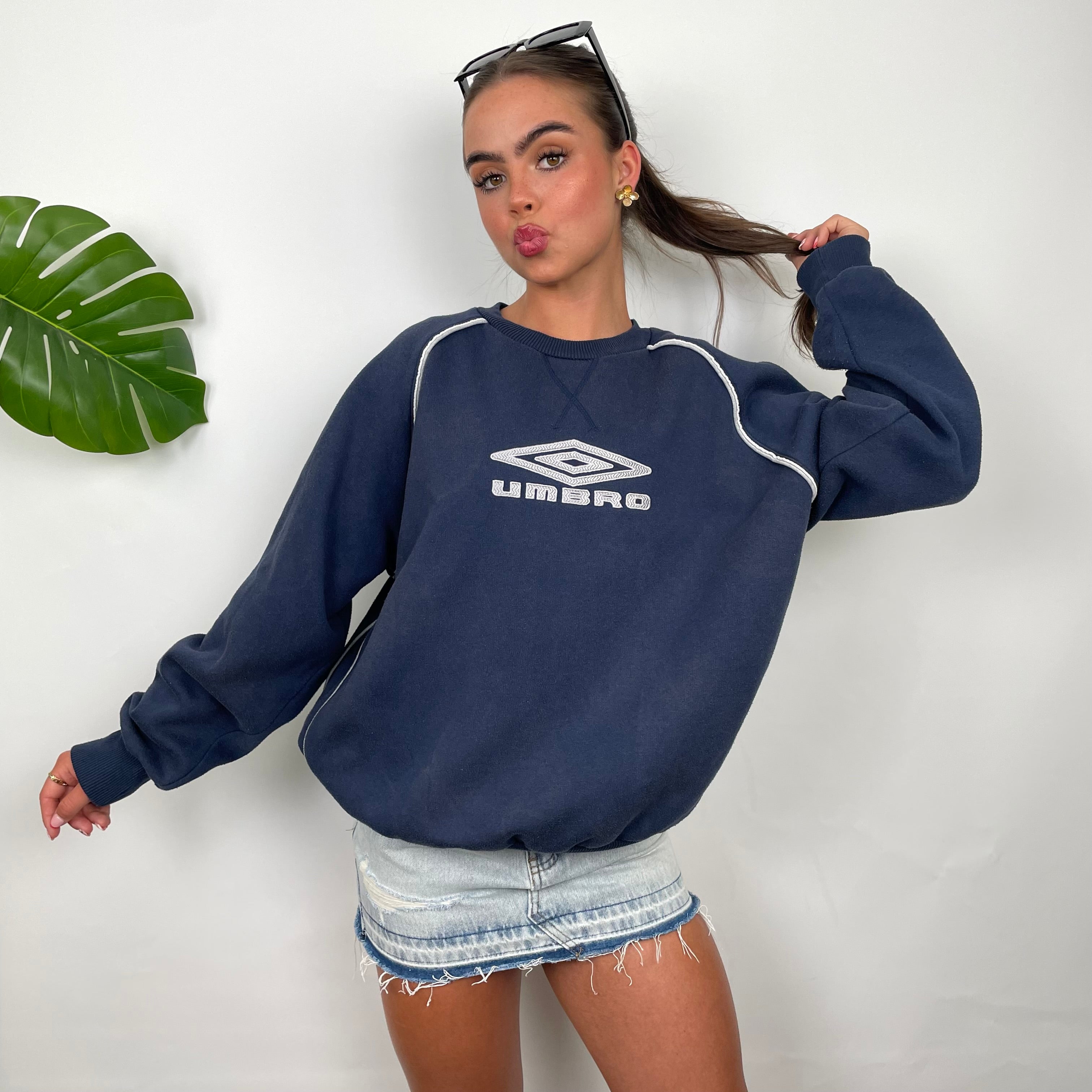 Umbro Navy Embroidered Spell Out Sweatshirt (L)