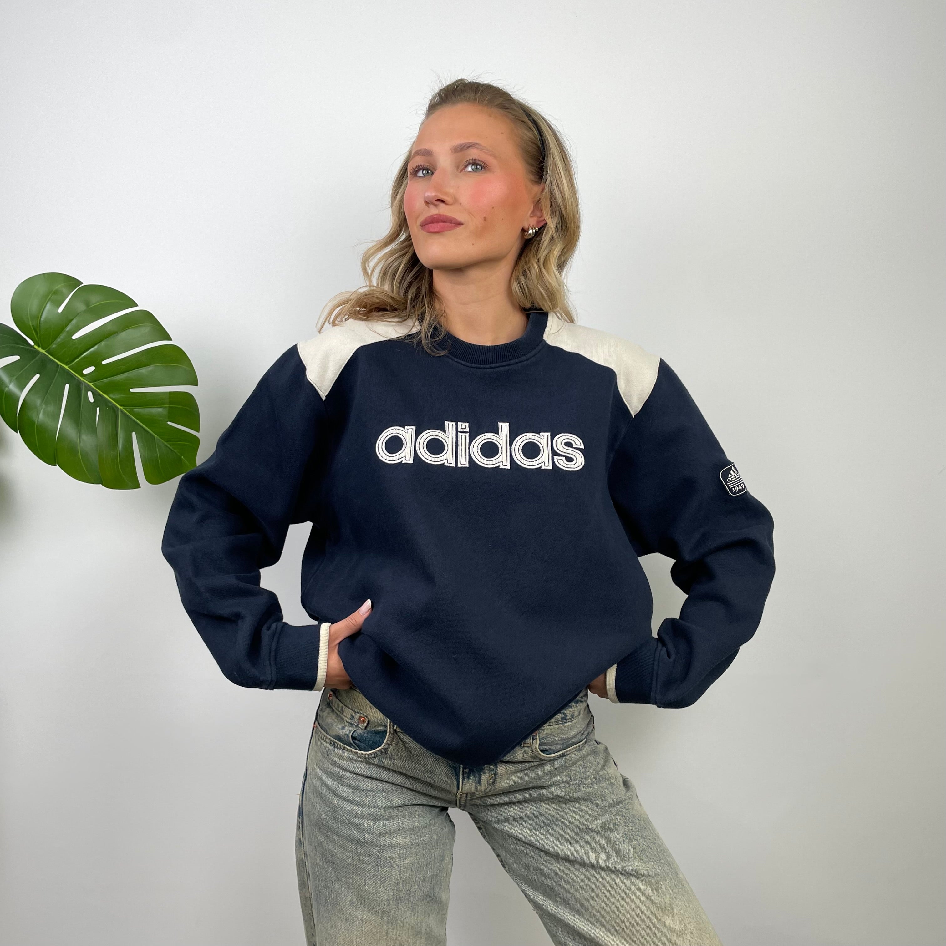 Adidas Navy Embroidered Spell Out Sweatshirt (M)