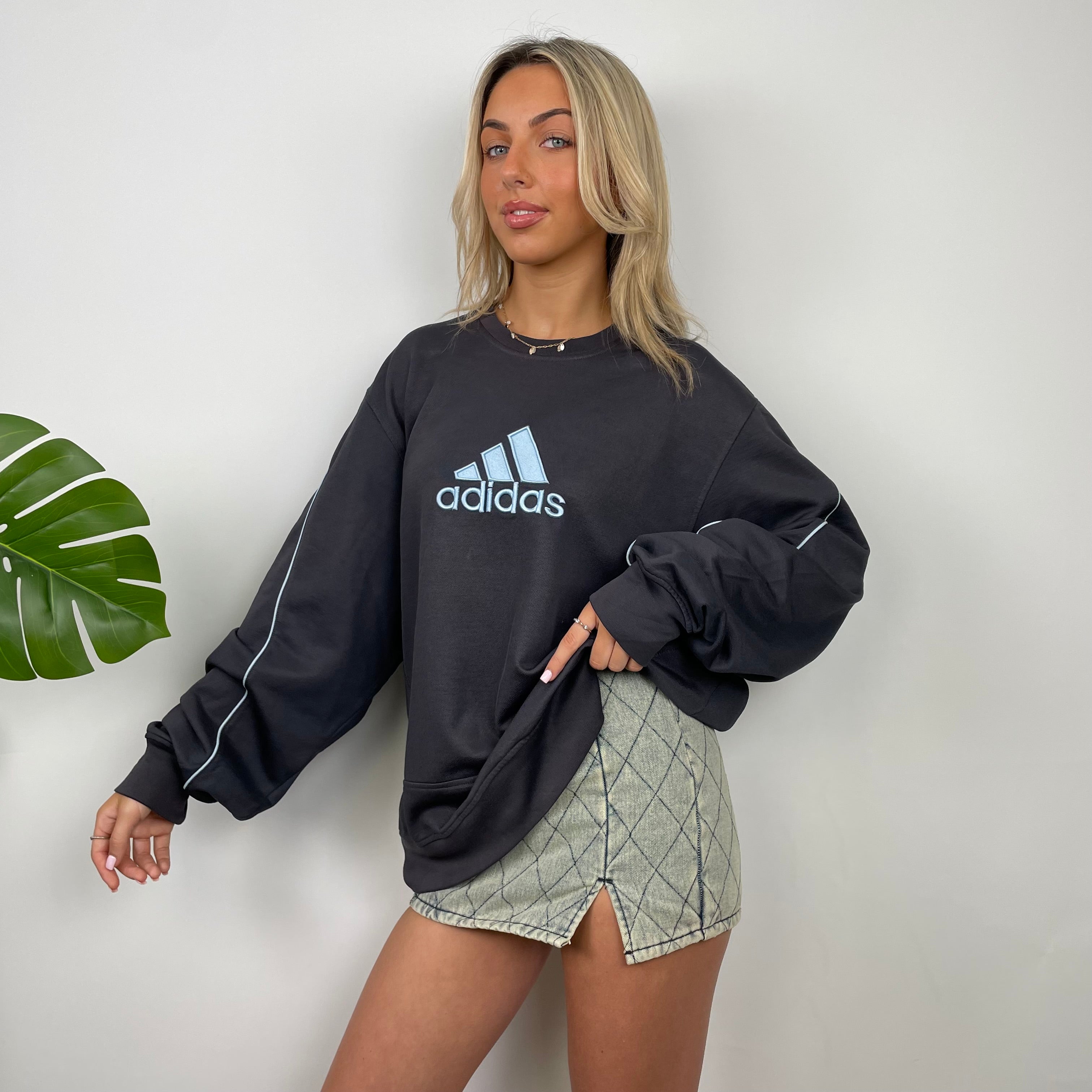 Adidas Charcoal Grey Embroidered Spell Out Sweatshirt (L)