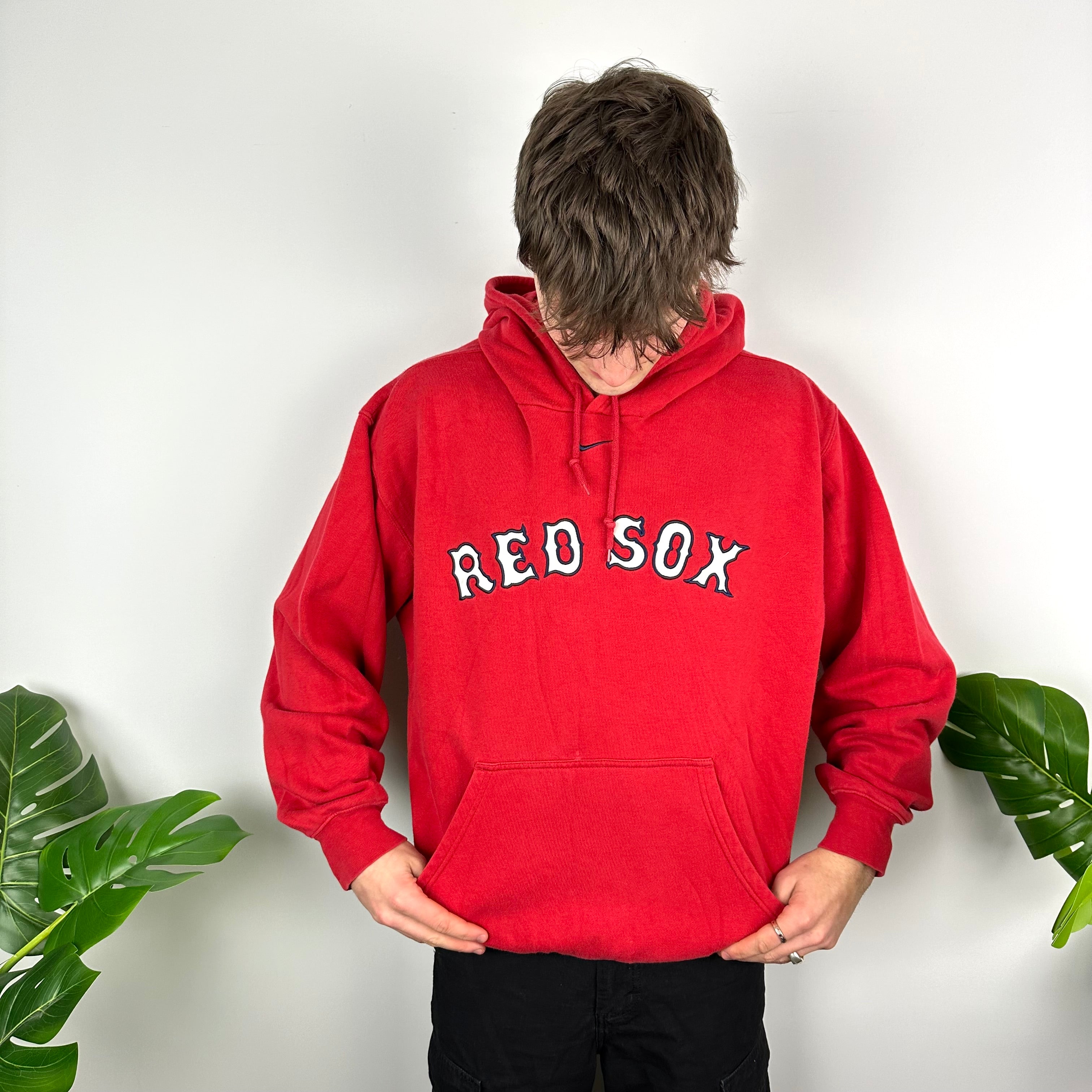 Nike X Boston Red Sox Red Embroidered Spell Out Hoodie (L)