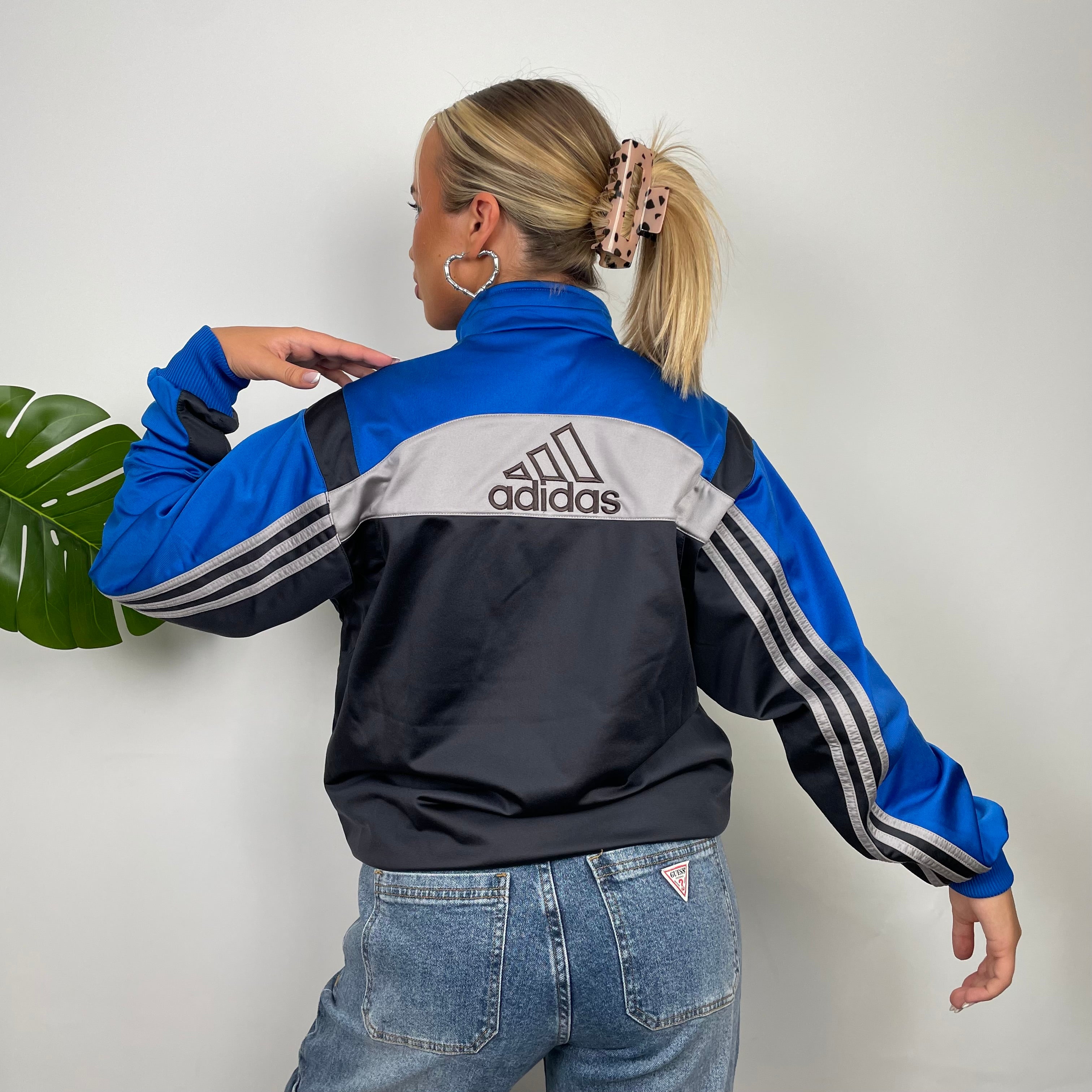 Adidas Embroidered Spell Out Grey Zip Up Track Jacket (M)