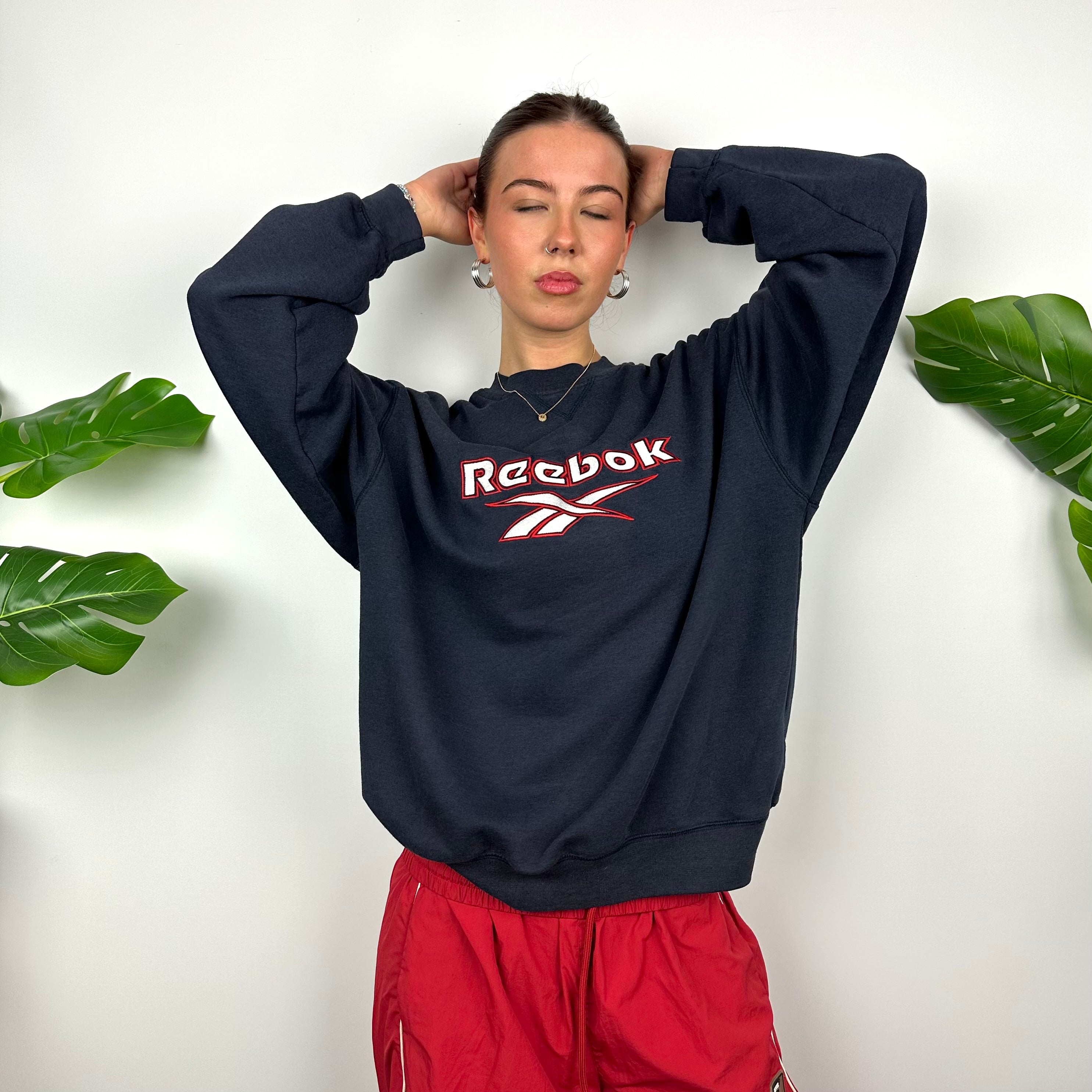 Reebok Navy Embroidered Spell Out Sweatshirt (M)