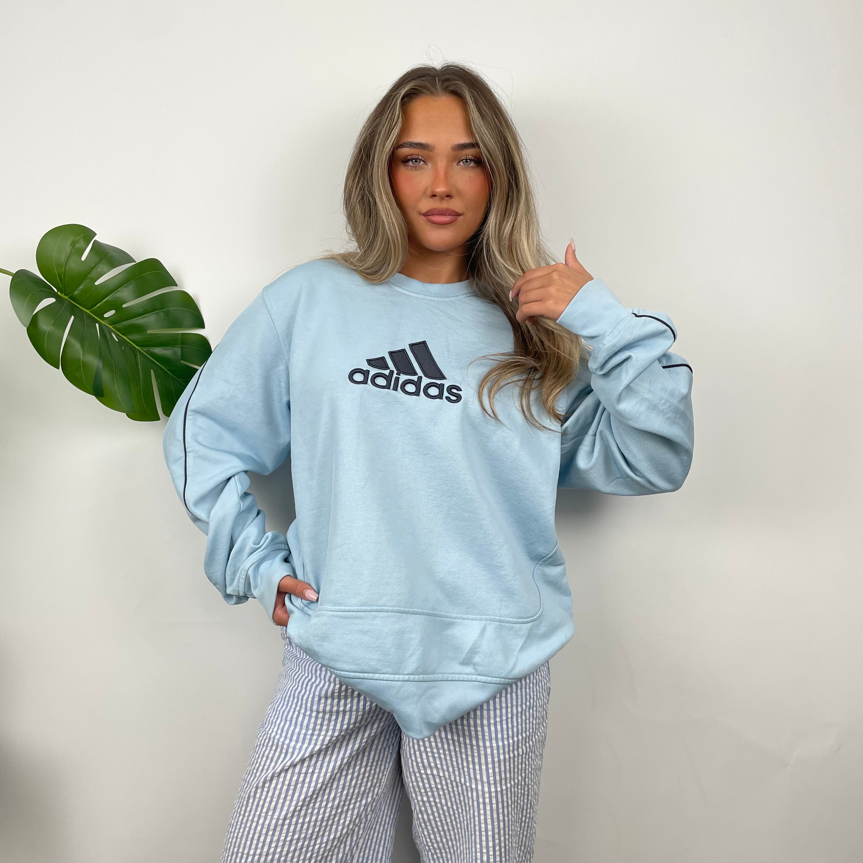 Adidas Baby Blue Embroidered Spell Out Sweatshirt (L)