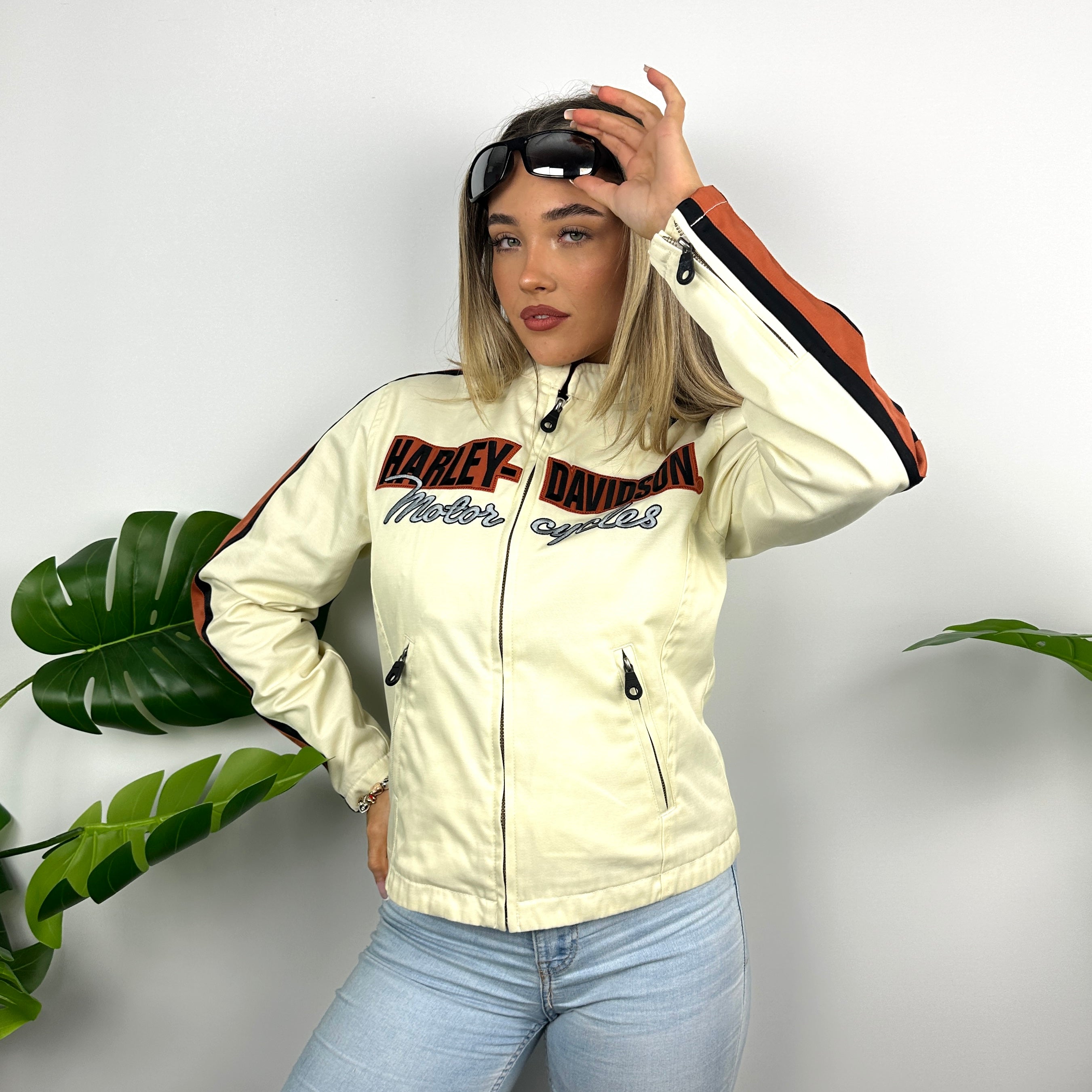 Harley Davidson Cream Embroidered Spell Out Jacket (S)