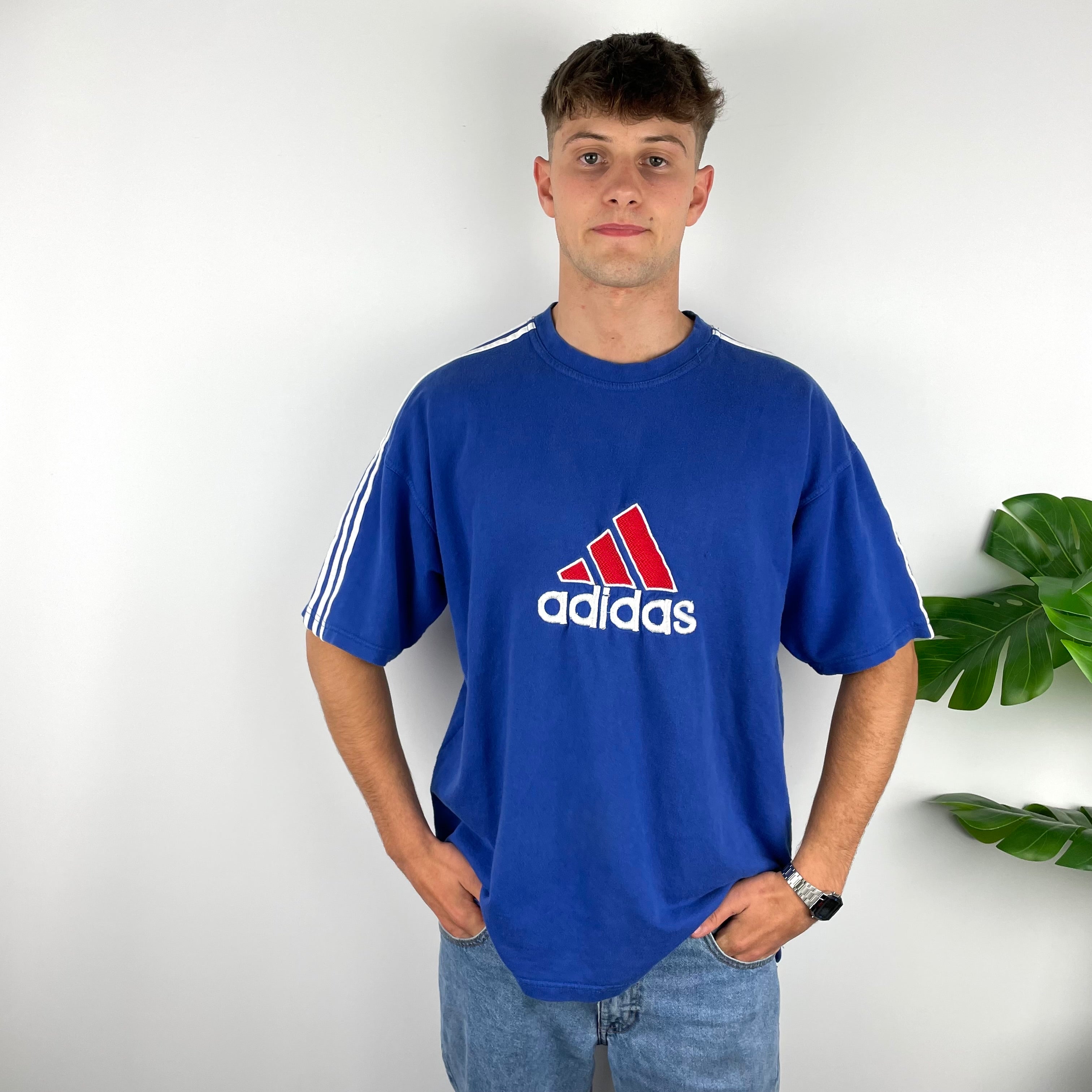 Adidas RARE Blue Embroidered Spell Out T Shirt (XL)