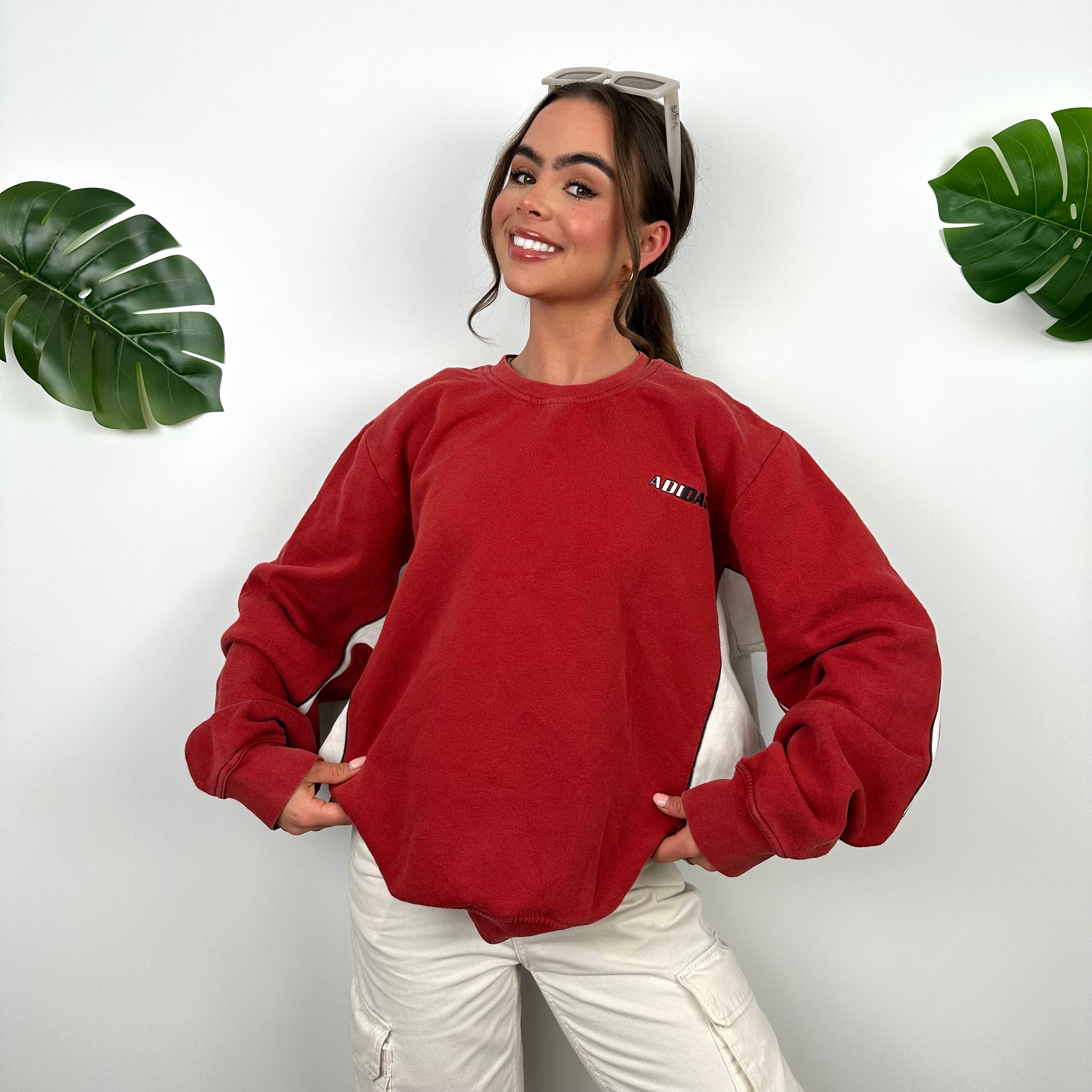 Adidas Red Embroidered Spell Out Sweatshirt (L)