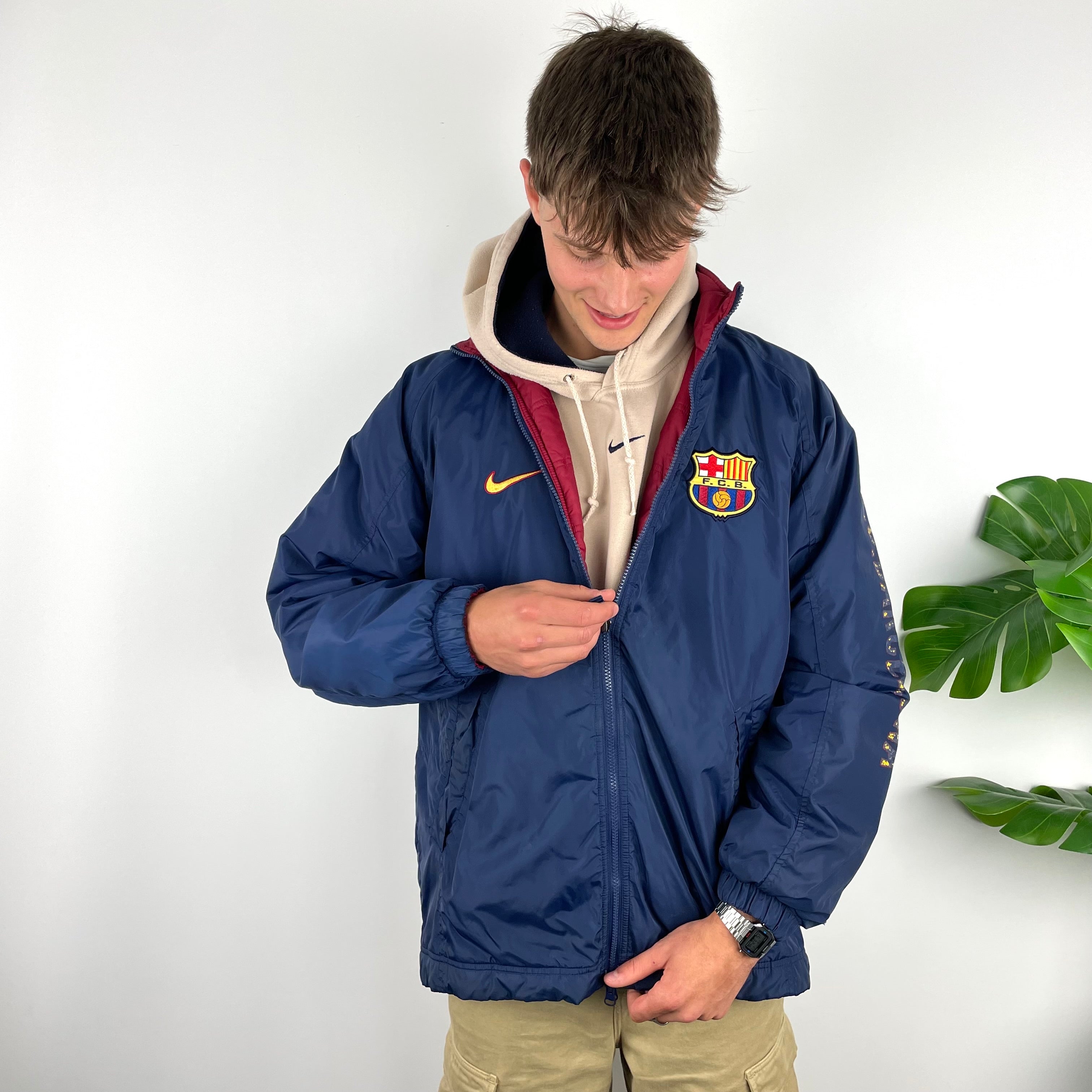 Nike X FC Barcelona RARE Navy Embroidered Swoosh Padded Jacket (L)