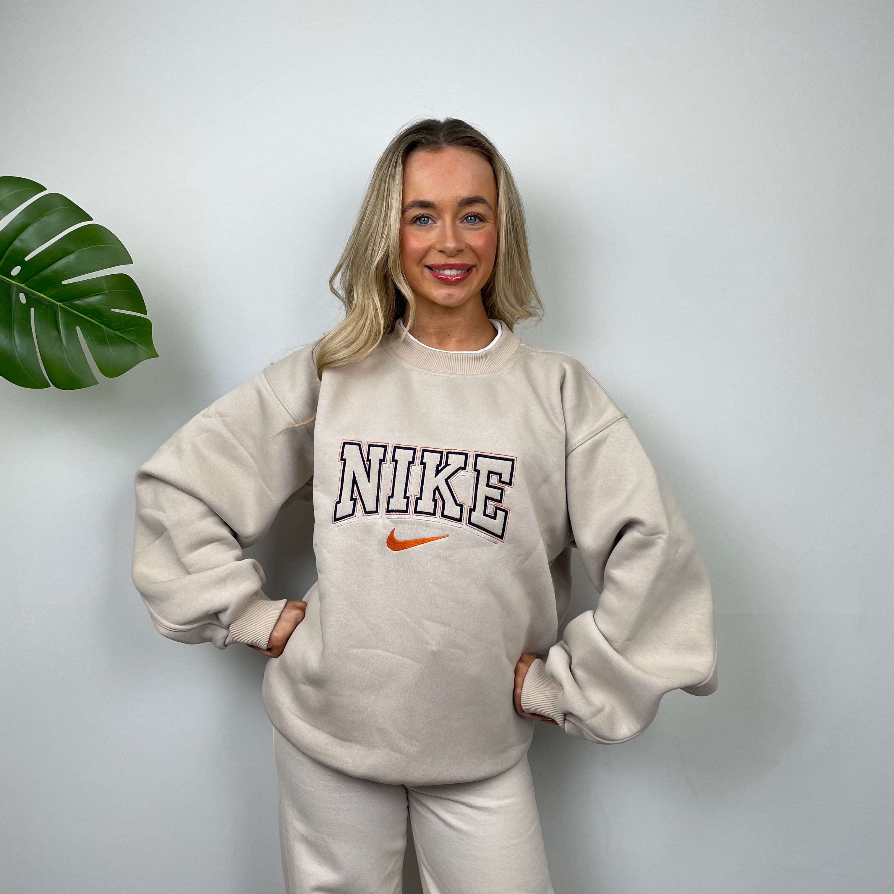 Nike RARE Cream Embroidered Spell Out Sweatshirt (L)