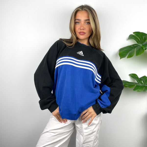 Adidas Black & Blue Embroidered Spell Out Sweatshirt (L)