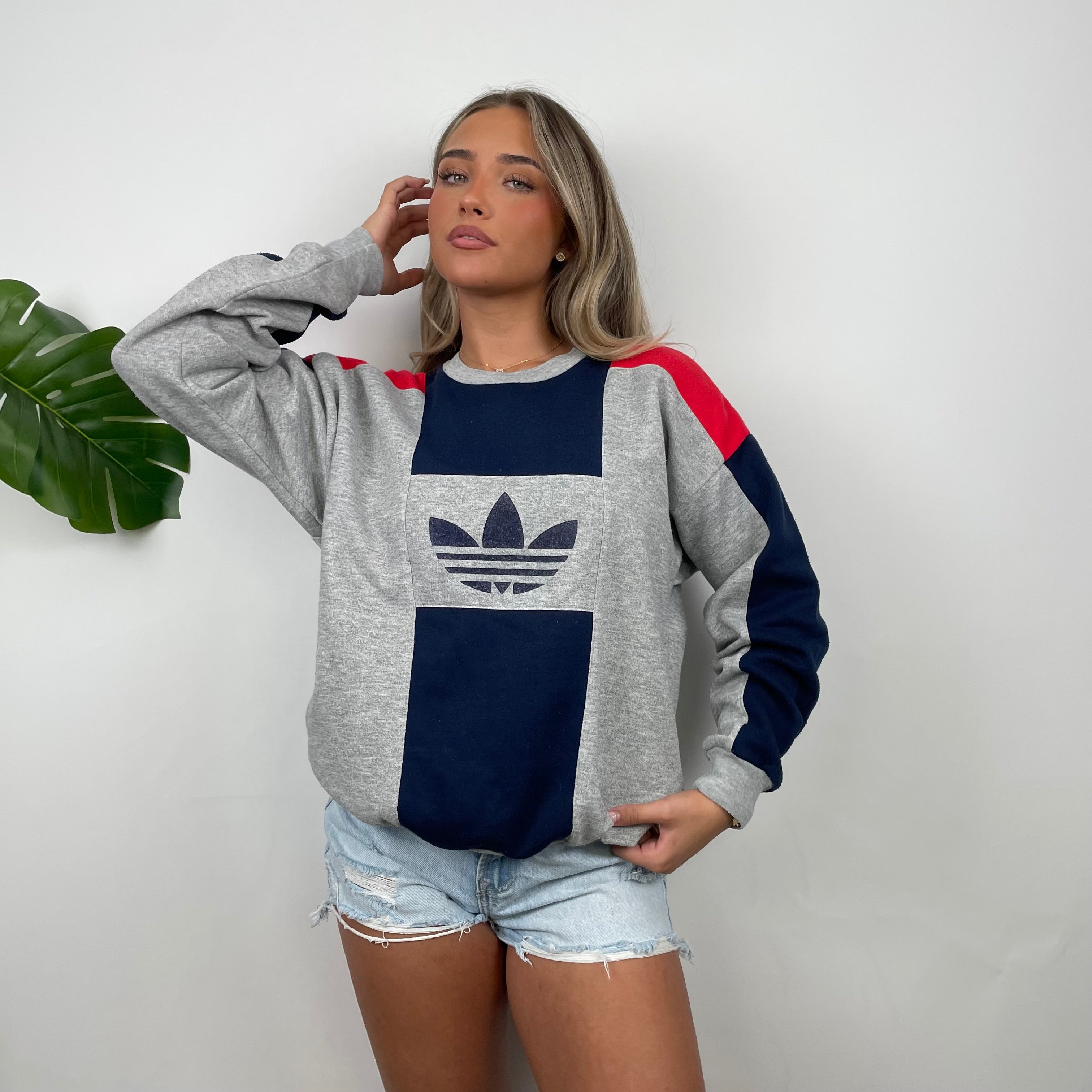 Adidas Grey Embroidered Spell Out Sweatshirt (M)