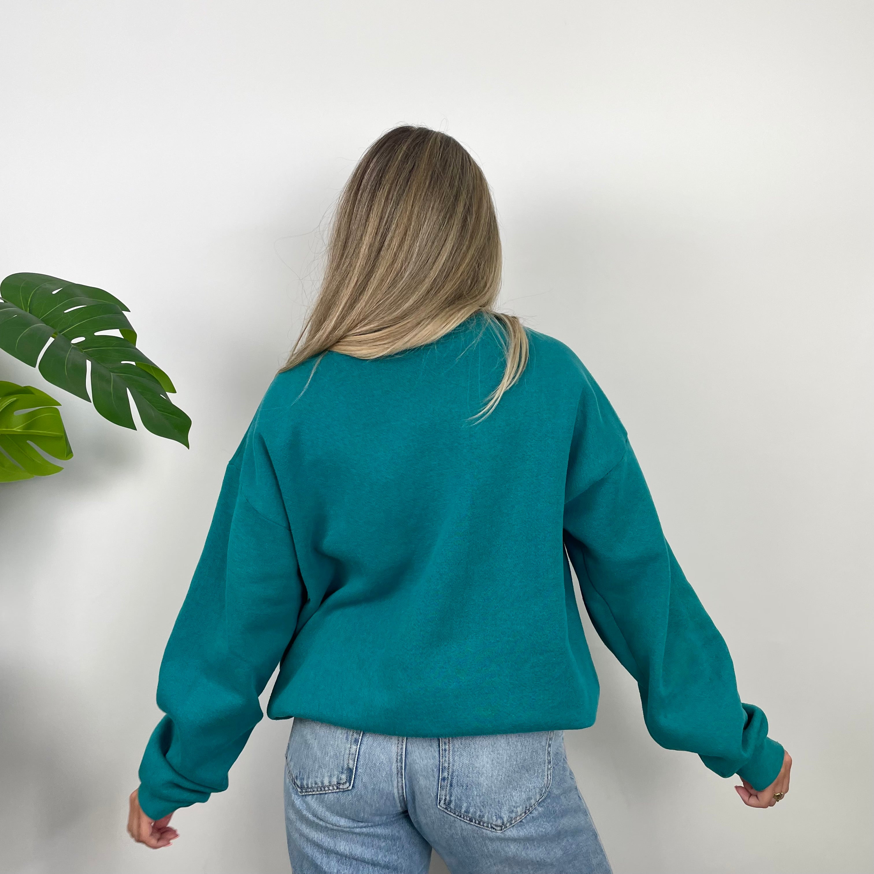 NFL Miami Dolphins Turquoise Embroidered Spell Out Sweatshirt (L)