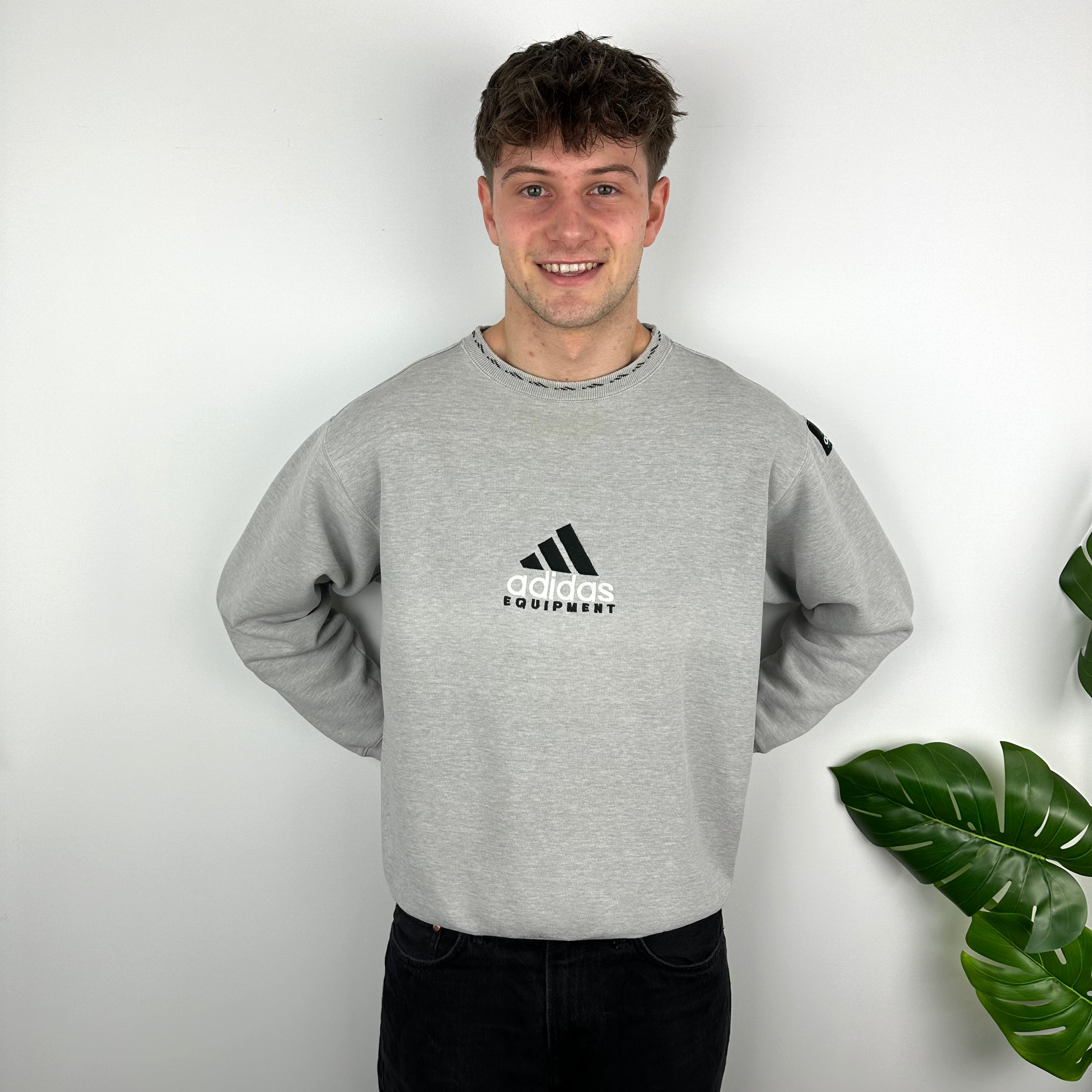 Adidas Equipment RARE Grey Embroidered Spell Out Sweatshirt (M)