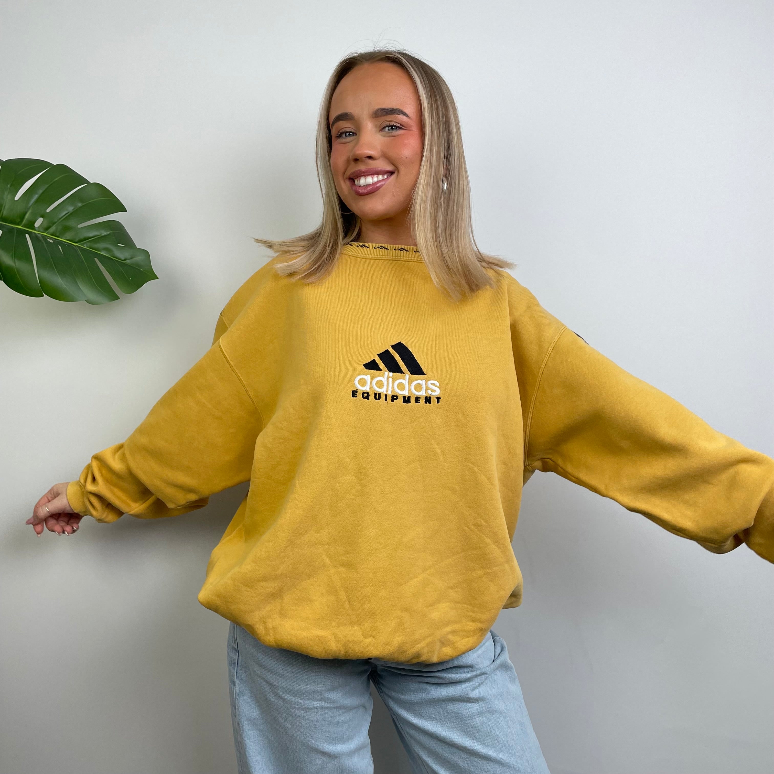 Adidas Equipment Yellow Embroidered Spell Out Sweatshirt (L)