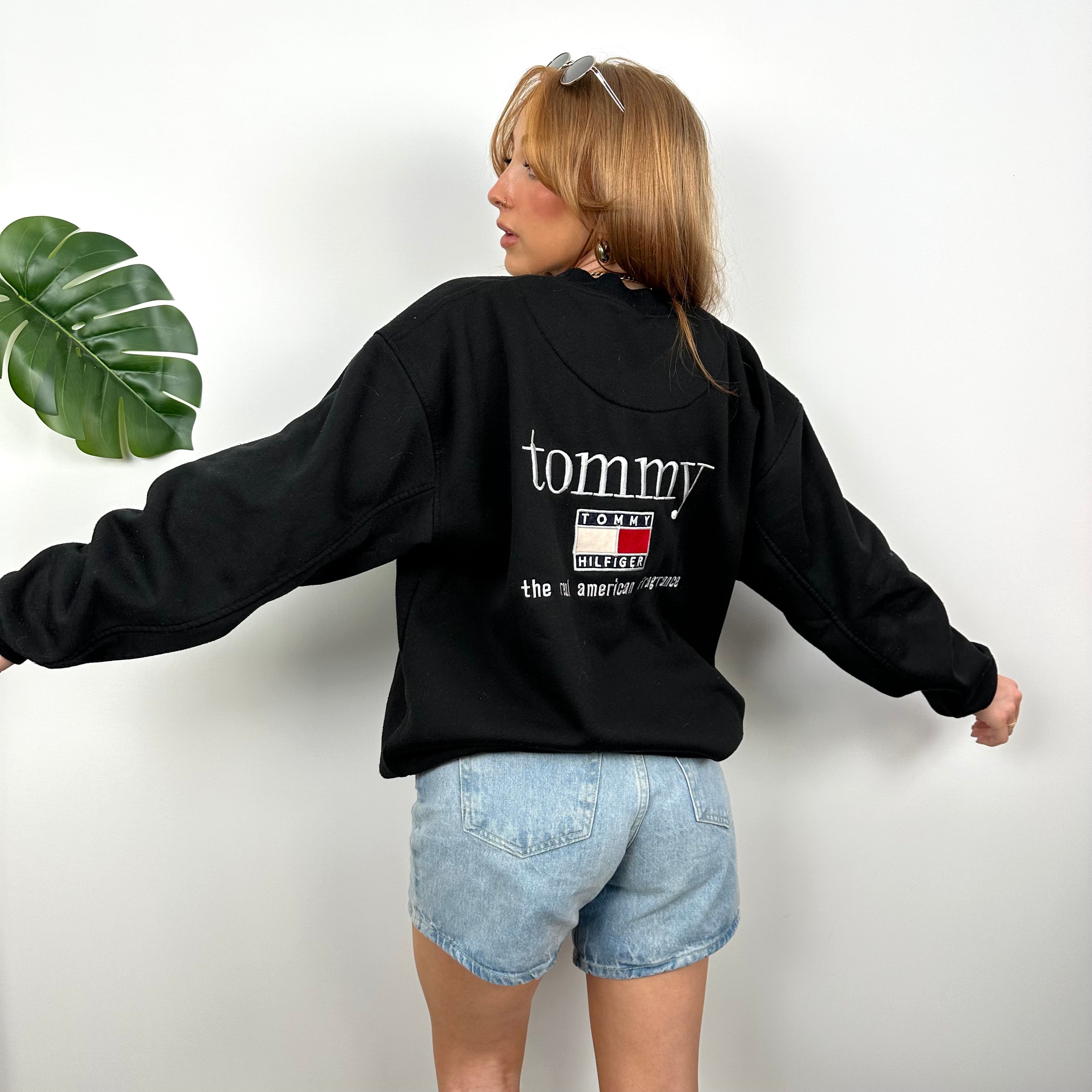 Tommy Hilfiger RARE Black Embroidered Spell Out Sweatshirt (L)