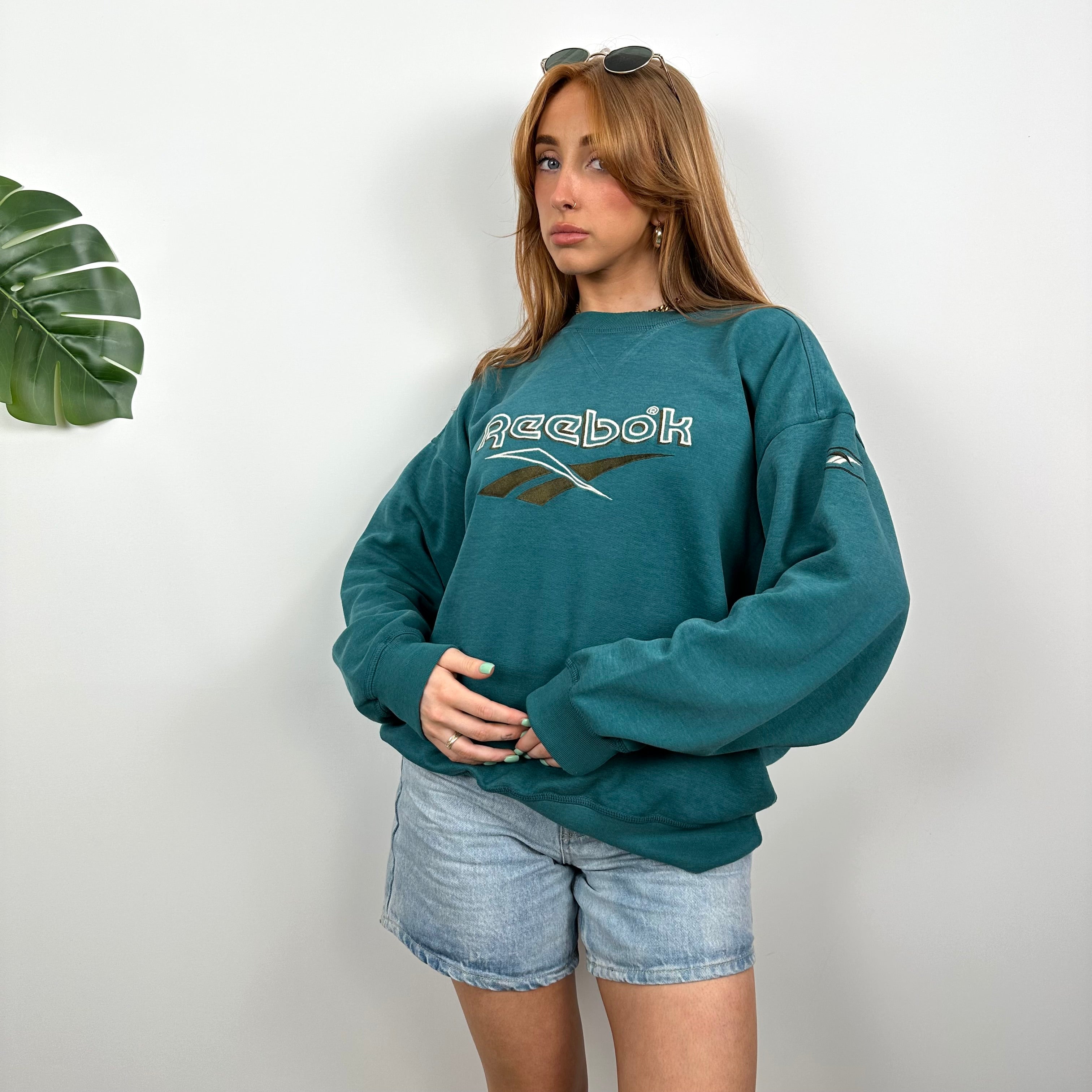 Reebok Turquoise Embroidered Spell Out Sweatshirt (M)