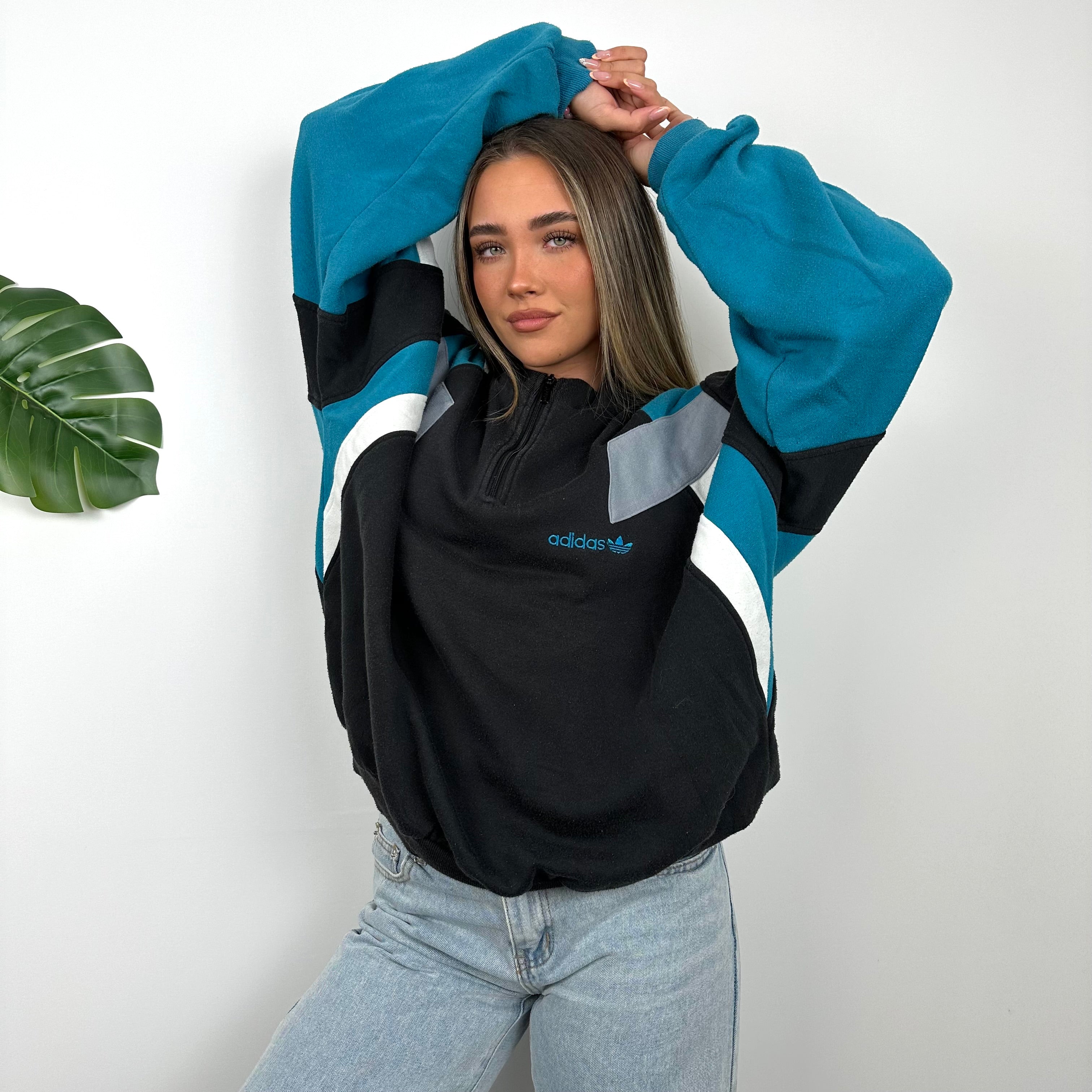 Adidas Colour Block Embroidered Spell Out Quarter Zip Sweatshirt (L)