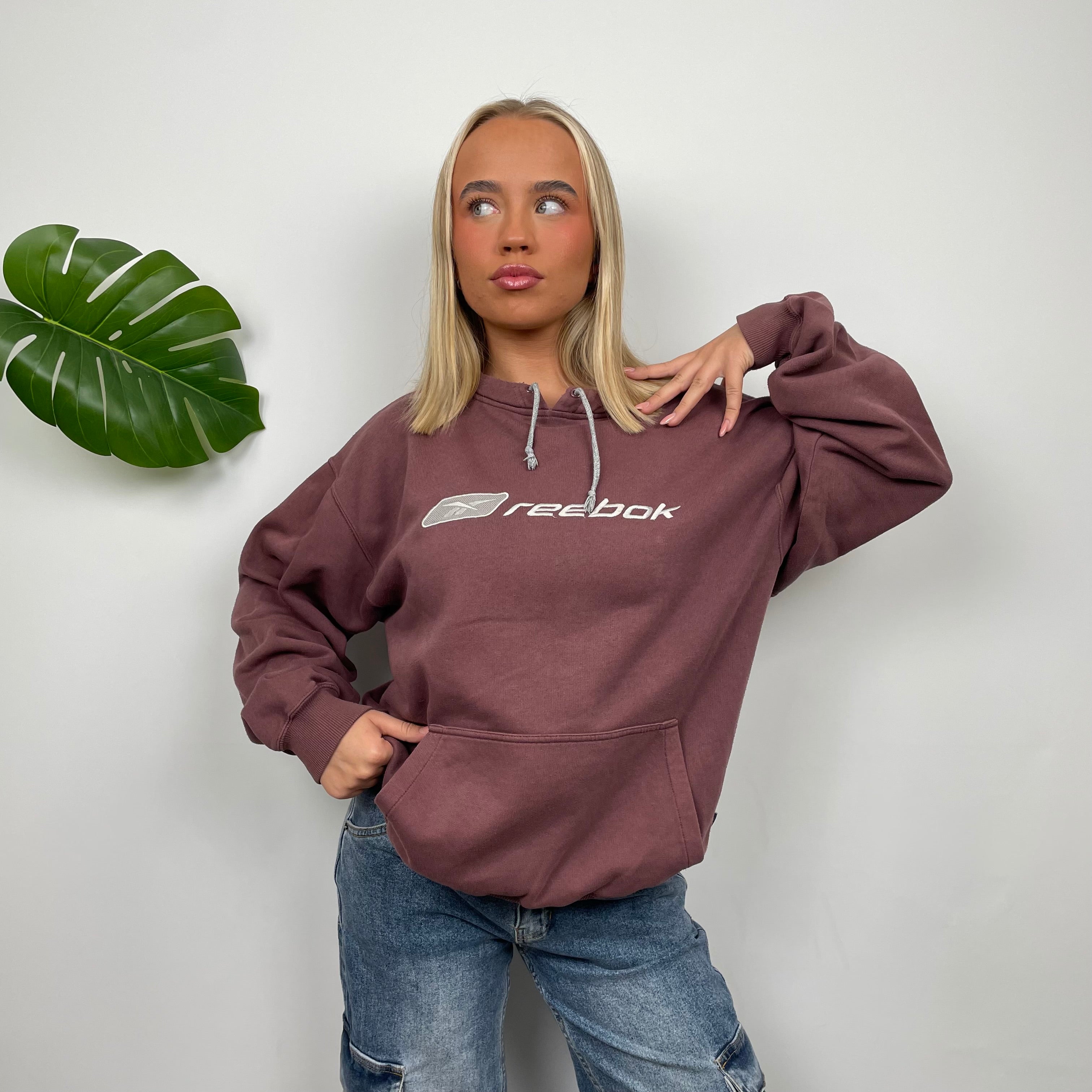 Reebok Maroon Embroidered Spell Out Hoodie (S)