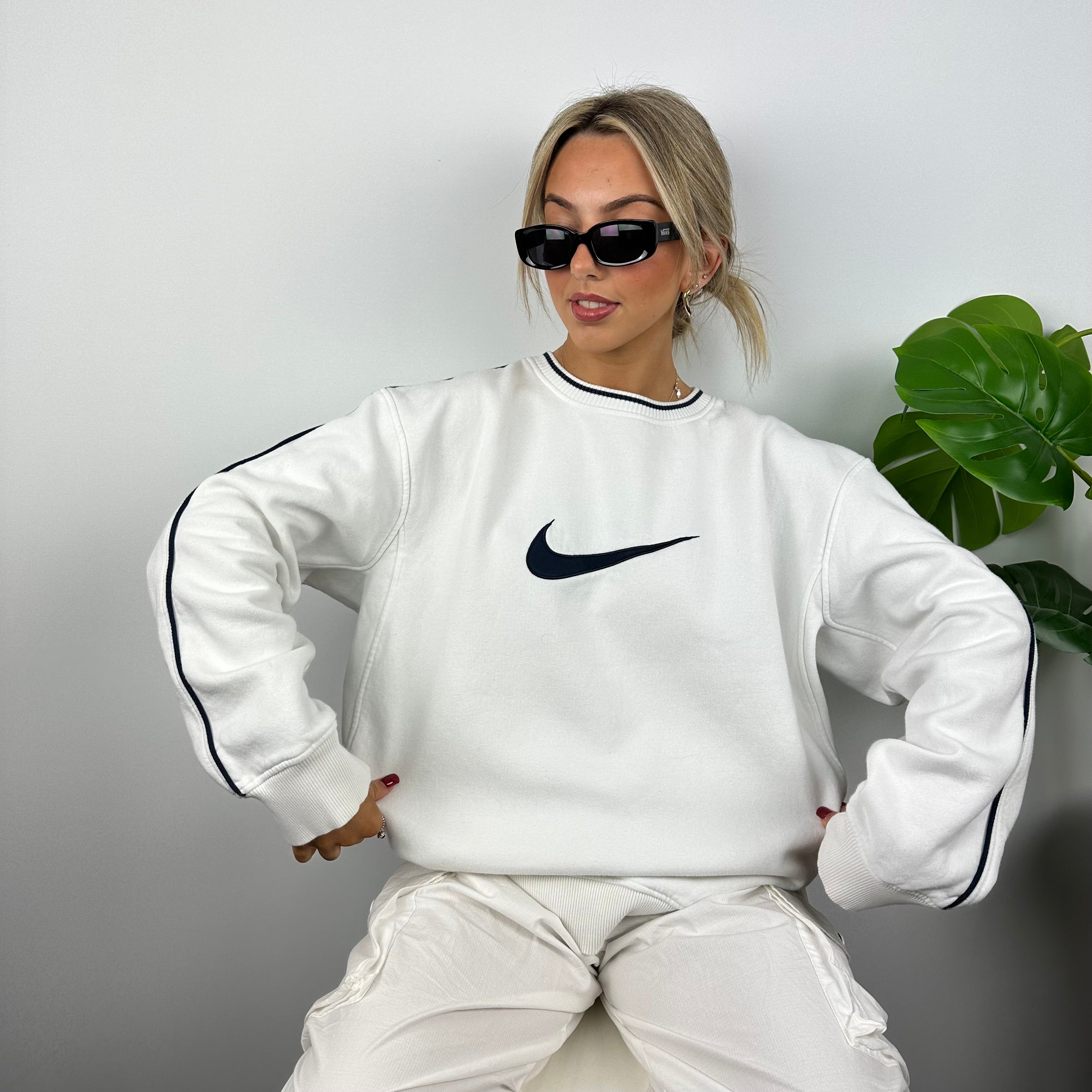 Nike White Embroidered Swoosh Sweatshirt (XL)