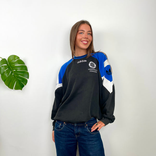 Adidas Black Embroidered Spell Out Colour Block Sweatshirt (L)