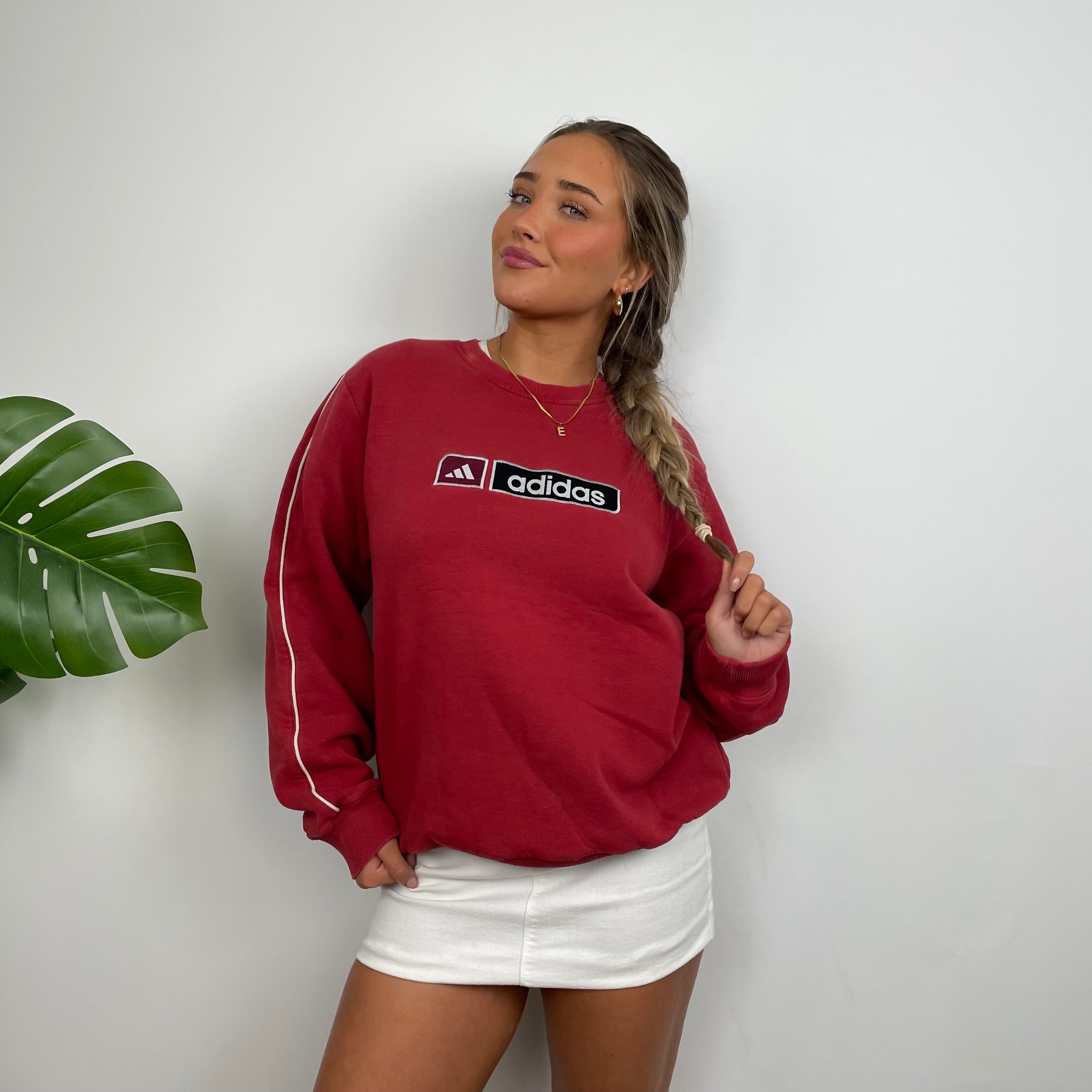 Adidas Red Embroidered Spell Out Sweatshirt (M)