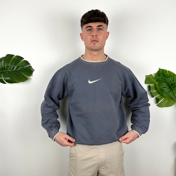 Nike RARE Blue Embroidered Swoosh Sweatshirt (M)