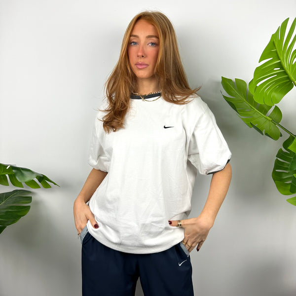 Nike White Embroidered Swoosh T Shirt (L)