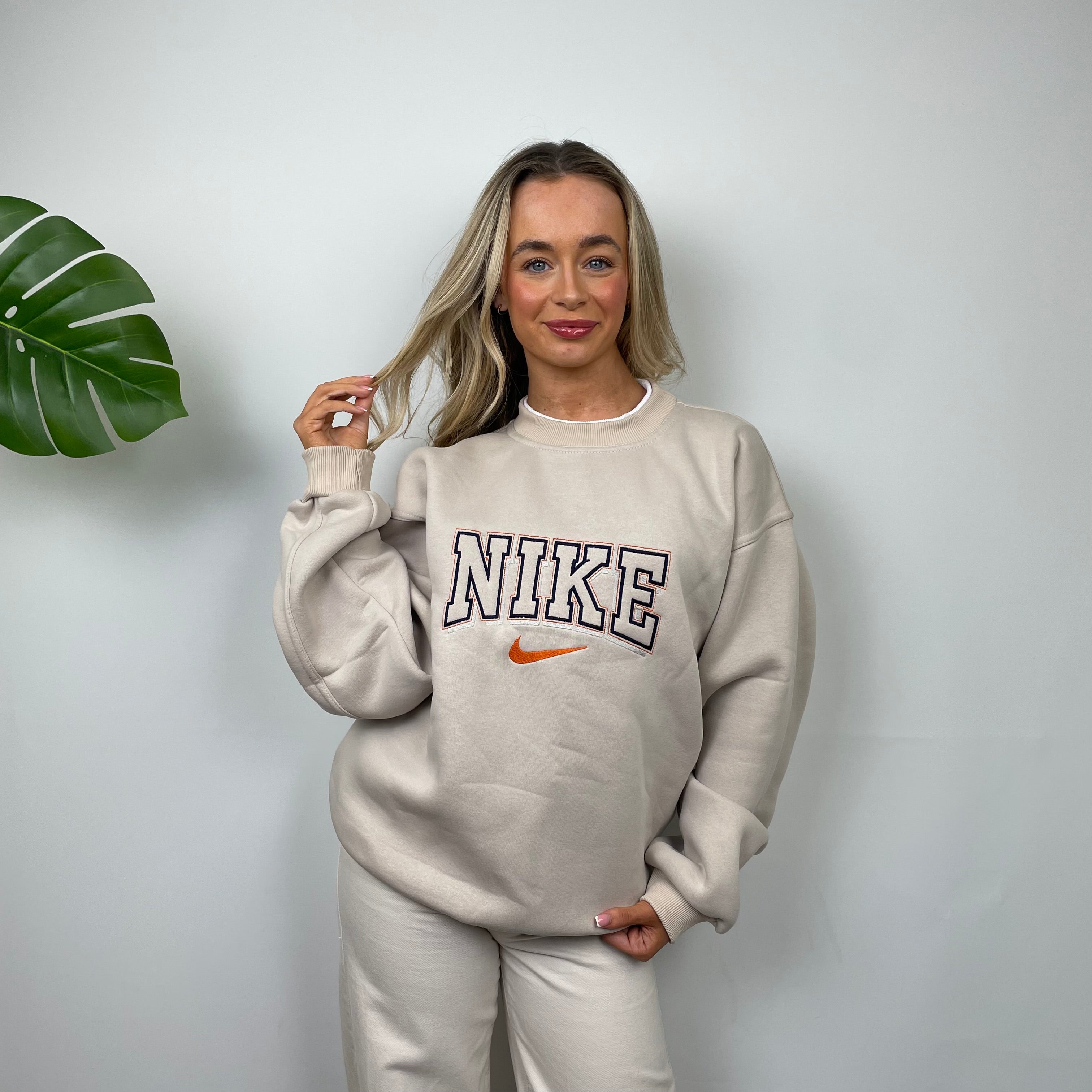 Nike RARE Cream Embroidered Spell Out Sweatshirt (L)