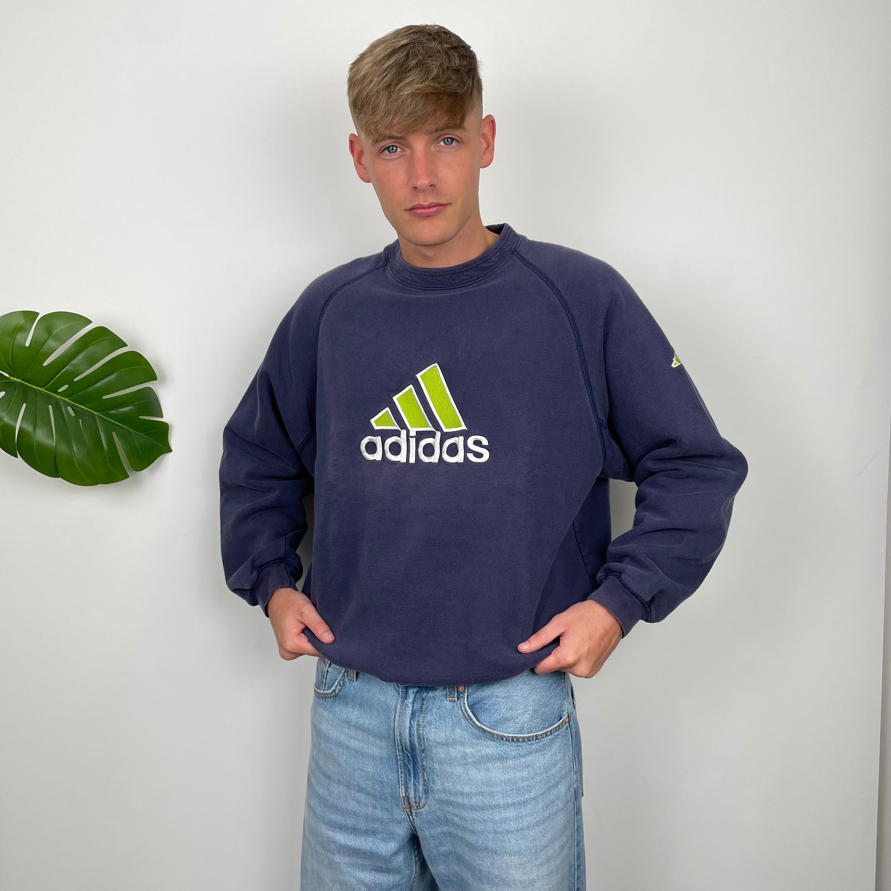 Adidas Navy Embroidered Spell Out Sweatshirt (L)