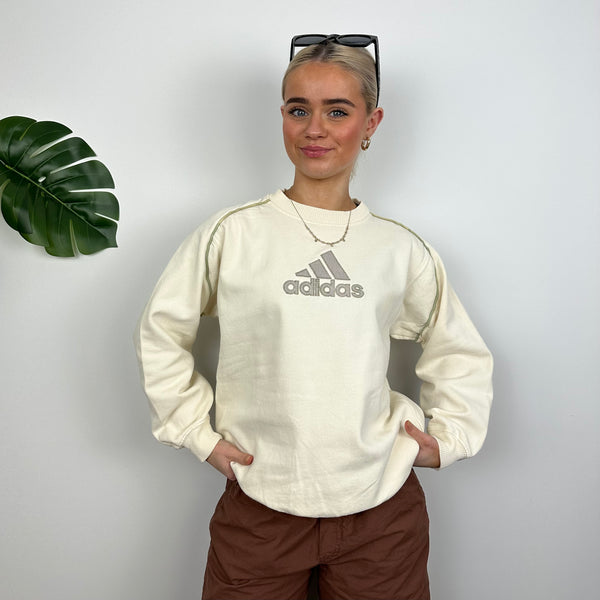 Adidas Cream Embroidered Spell Out Sweatshirt (S)