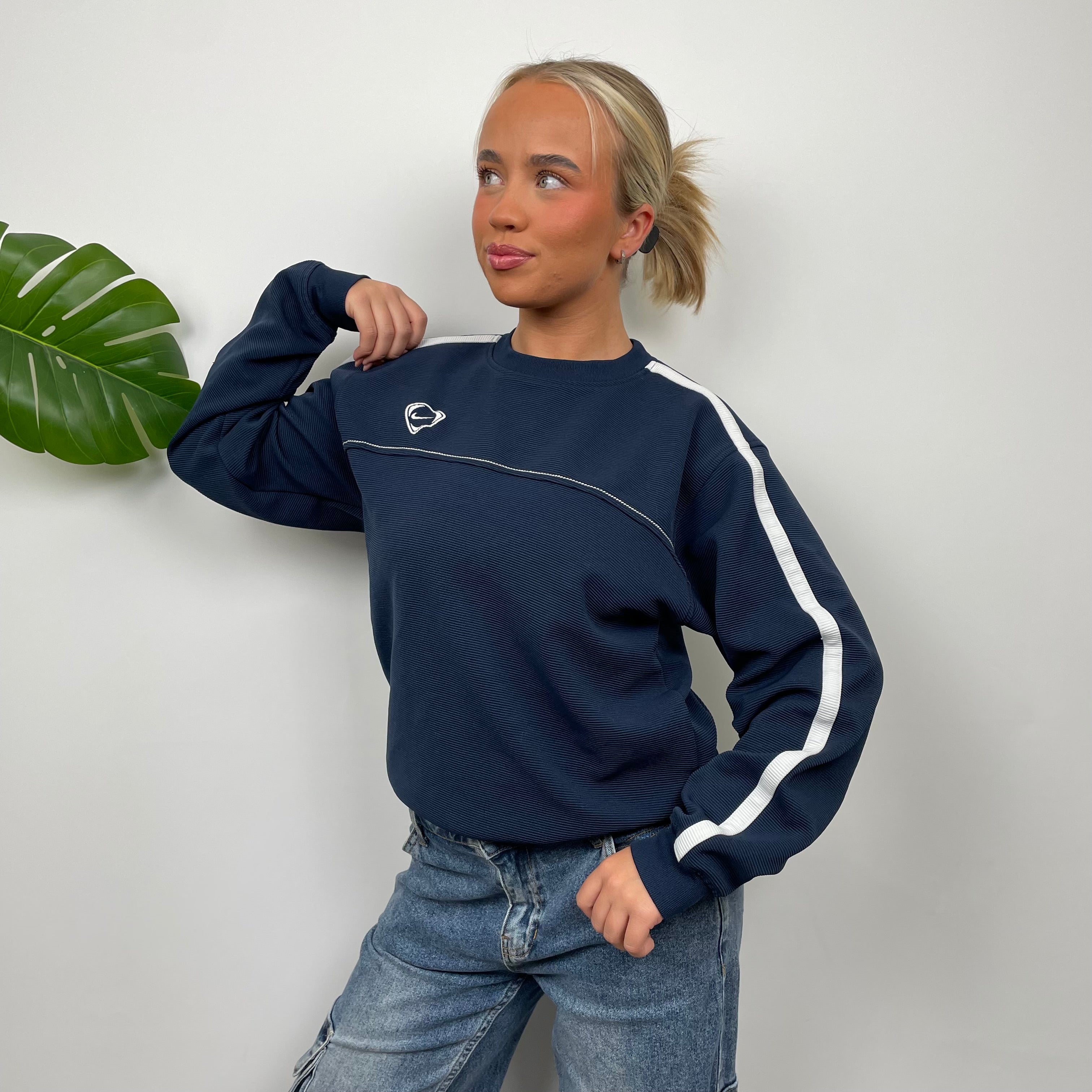 Nike Navy Embroidered Swoosh Sweatshirt (XS)