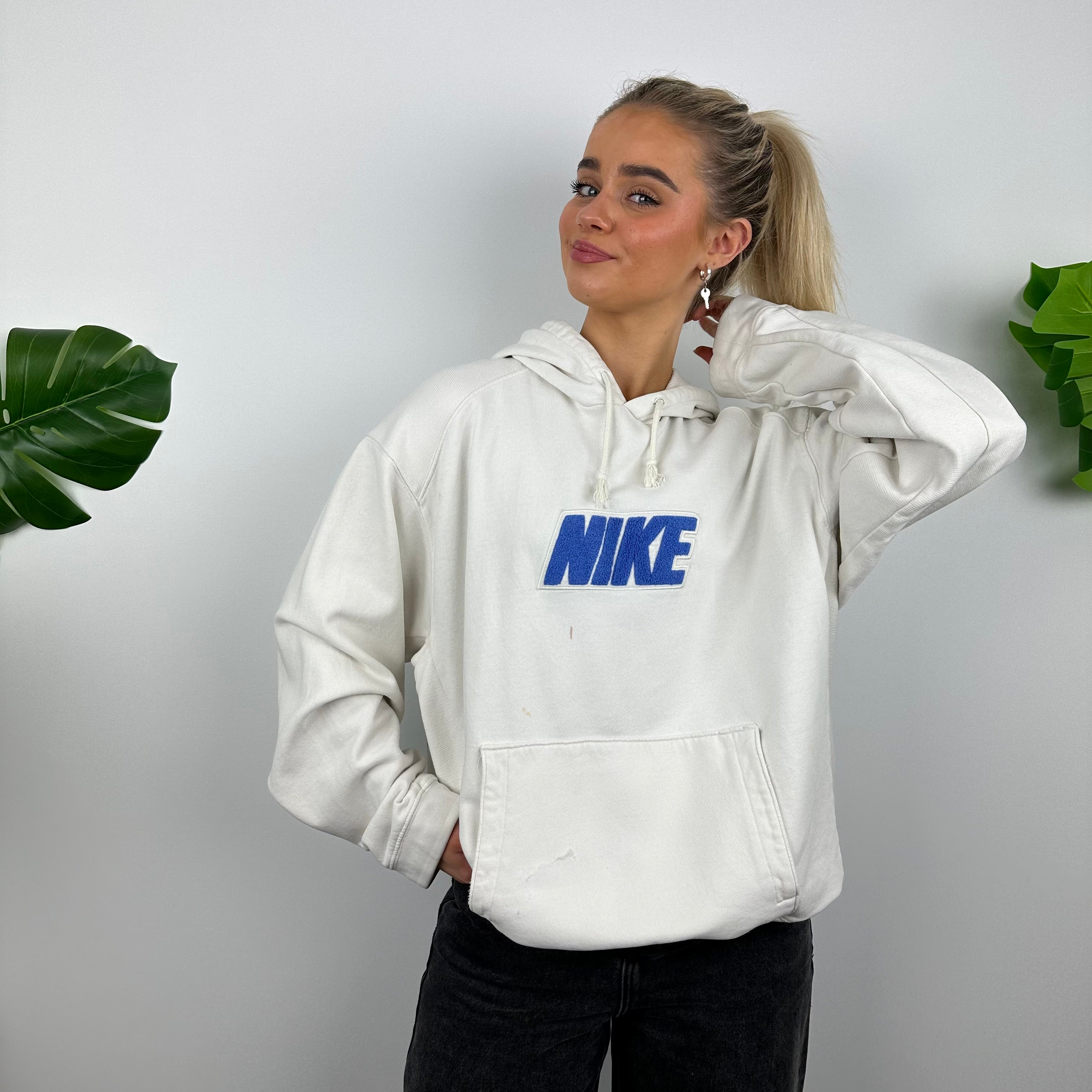 Nike RARE White Embroidered Spell Out Hoodie (L)