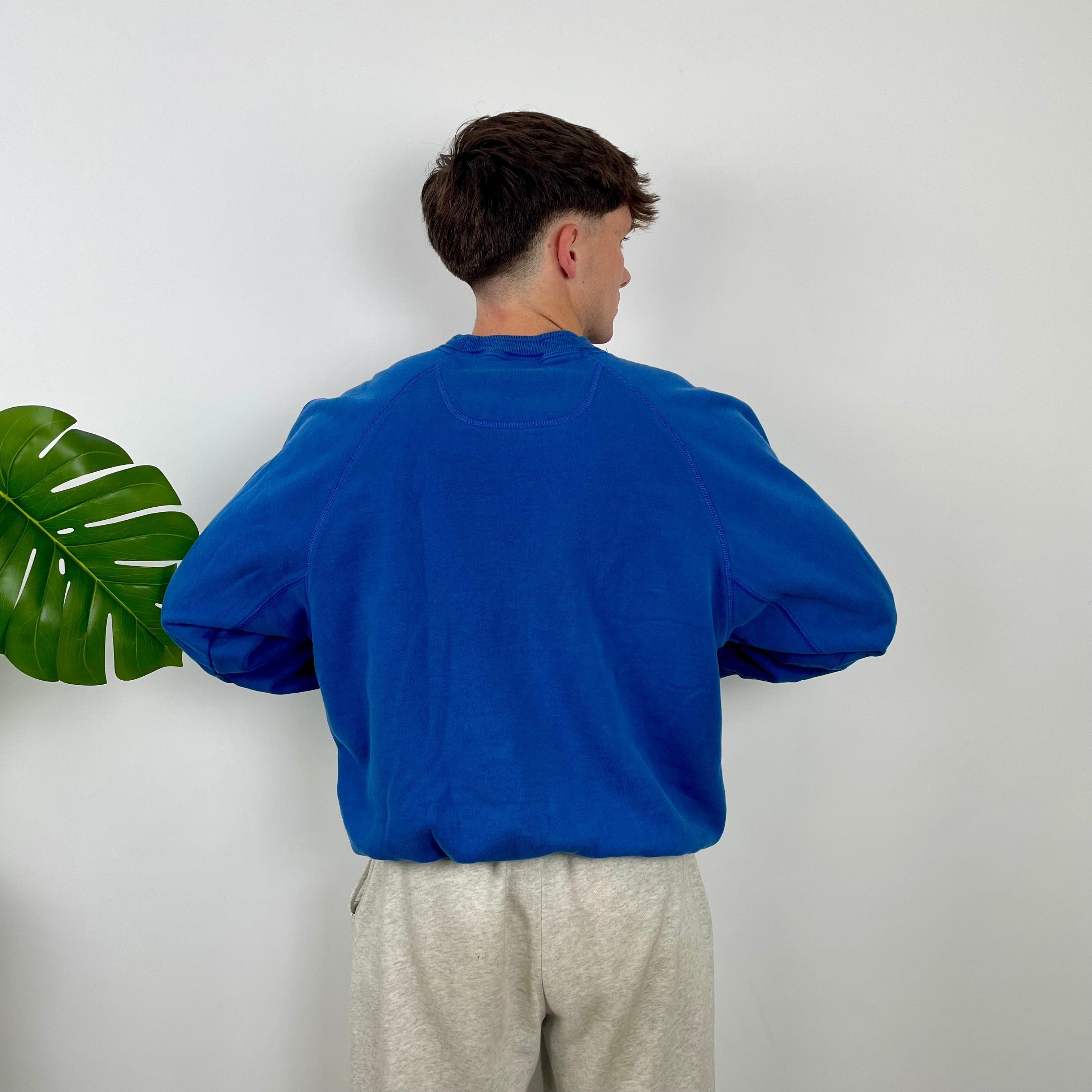 Adidas Blue Embroidered Spell Out Sweatshirt (M)